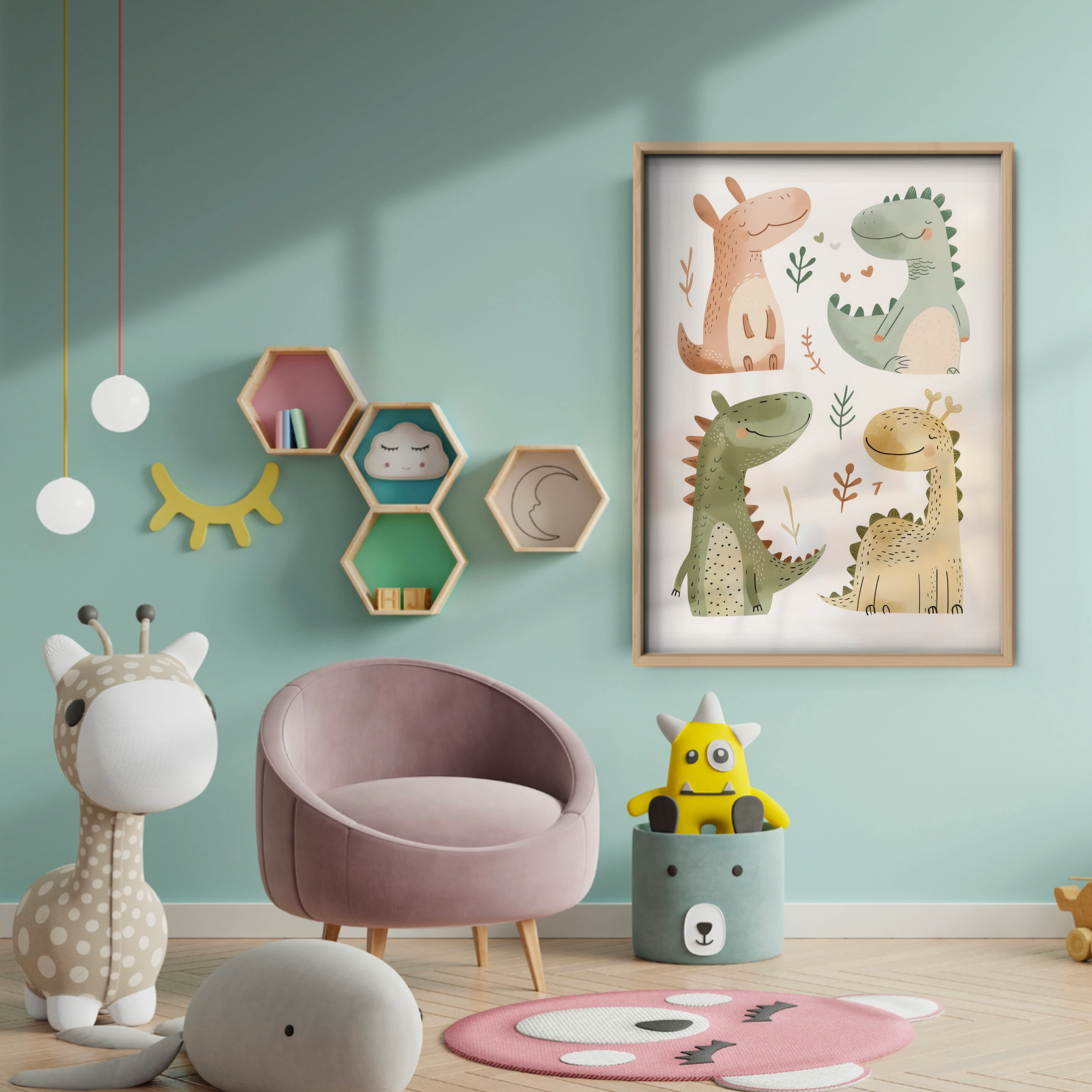 Friendly Green Dragon Nursery Print - baby room wall decor print