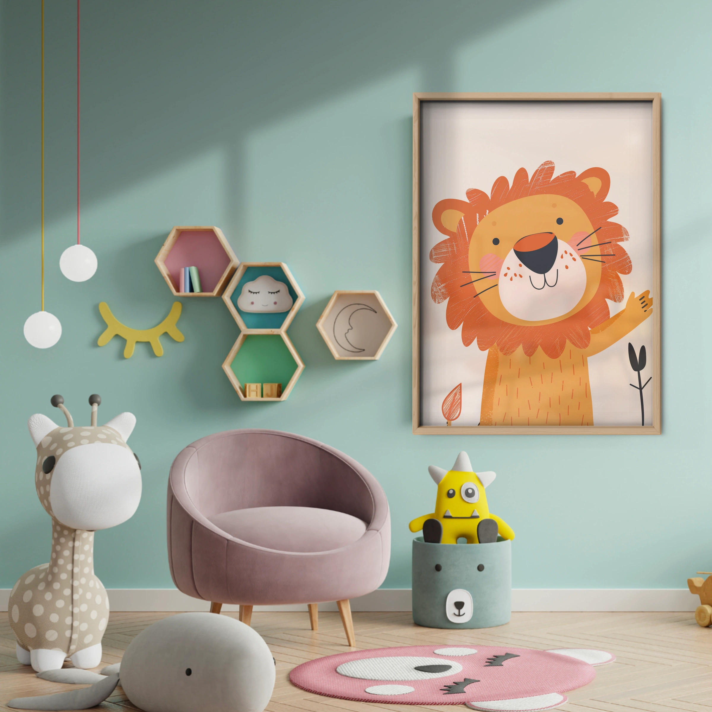 Friendly Lion Nursery Print - baby room wall decor print