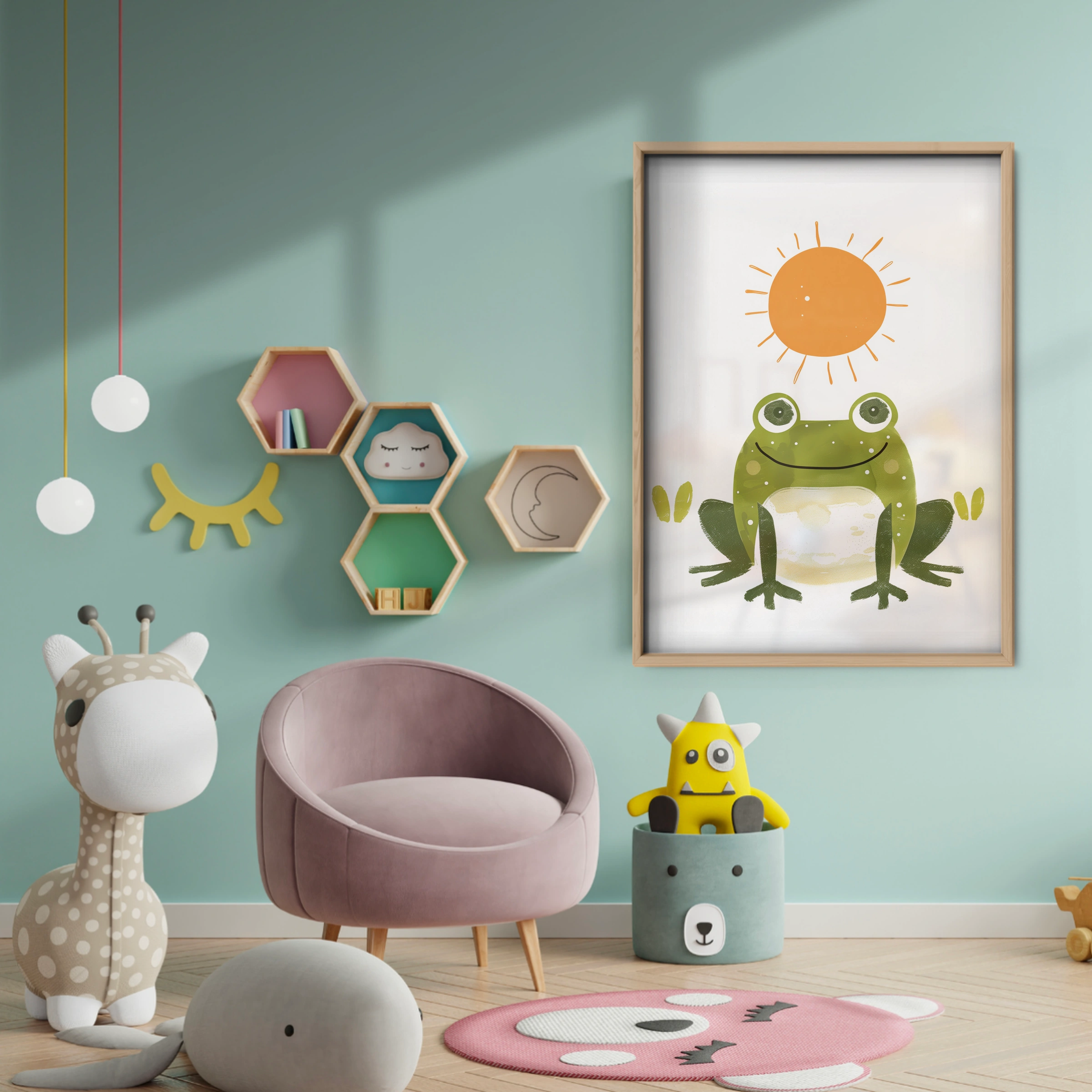Frog and Sun Nursery Print - baby room wall decor print