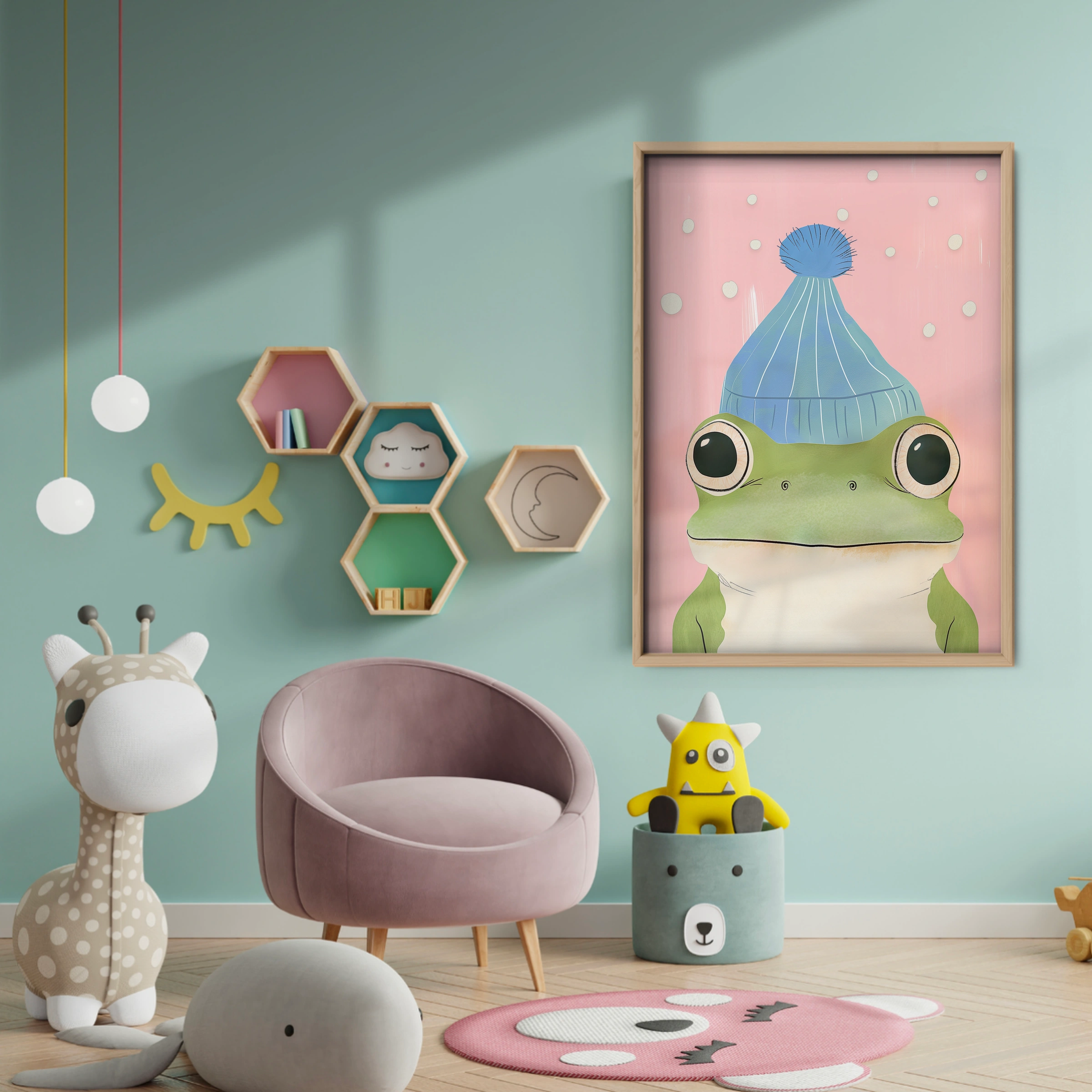 Frog in a Bobble Hat Nursery Print - baby room wall decor print