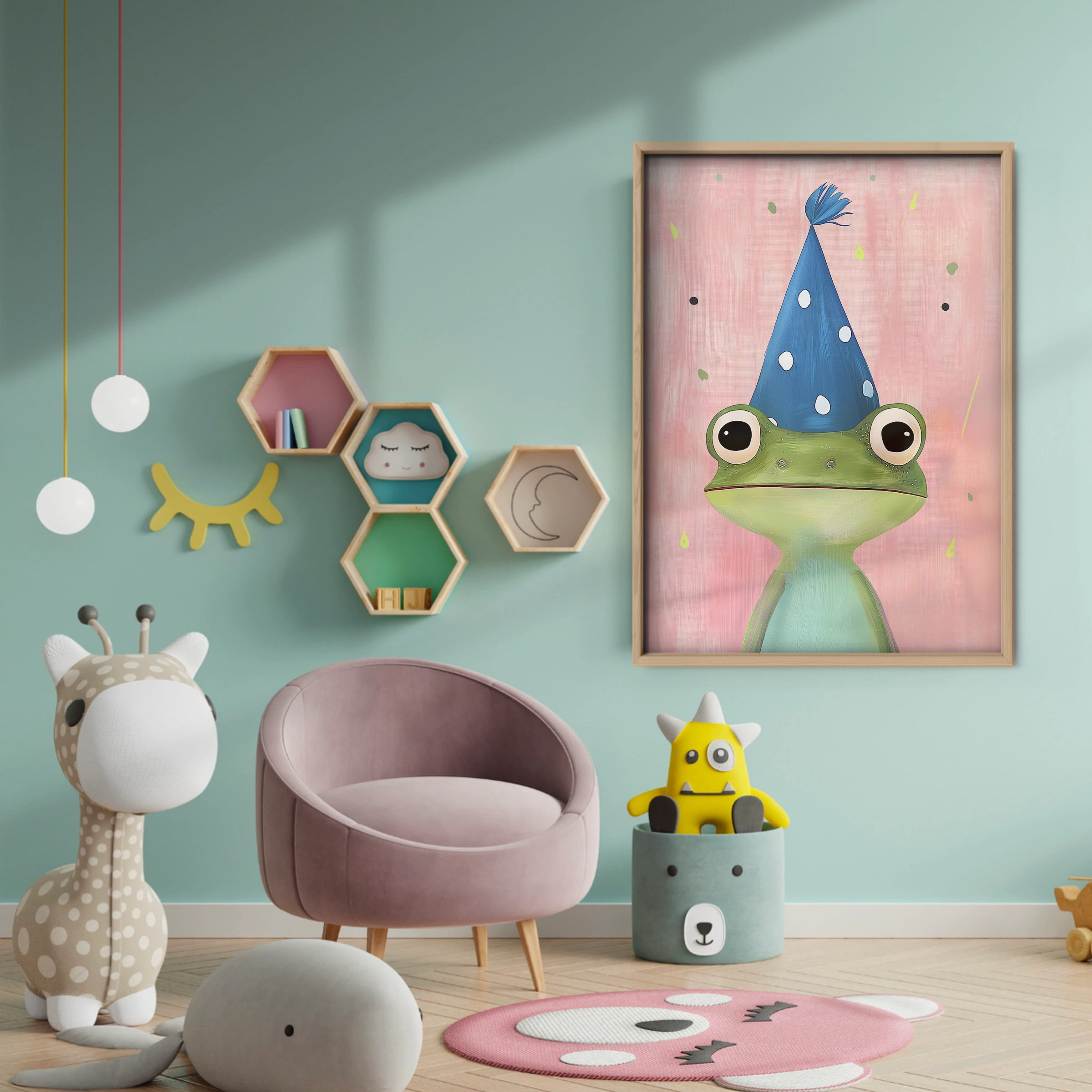 Frog in a Party Hat Nursery Print - baby room wall decor print