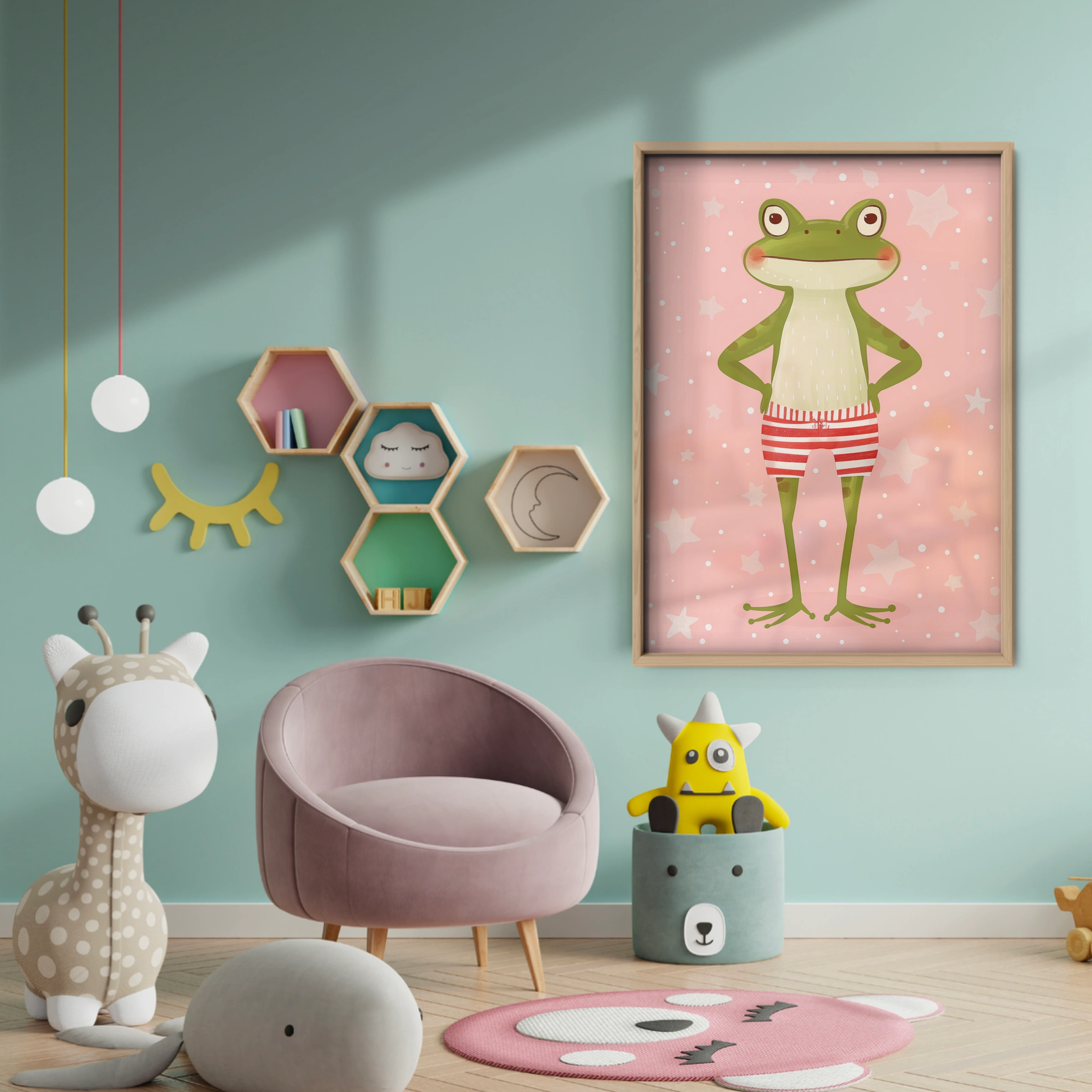 Frog in Swim Trunks Nursery Print - baby room wall decor print