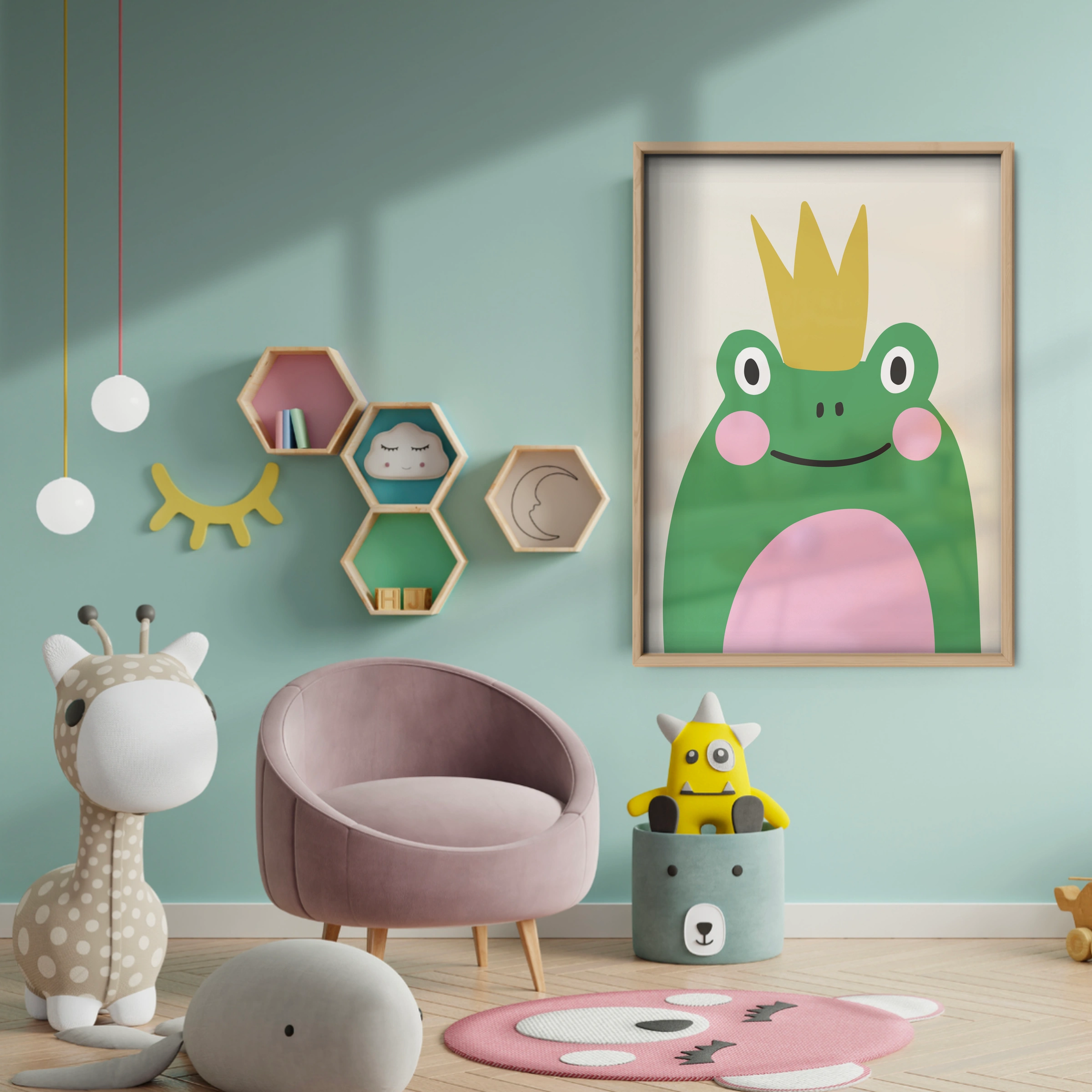 Frog King Nursery Print - baby room wall decor print
