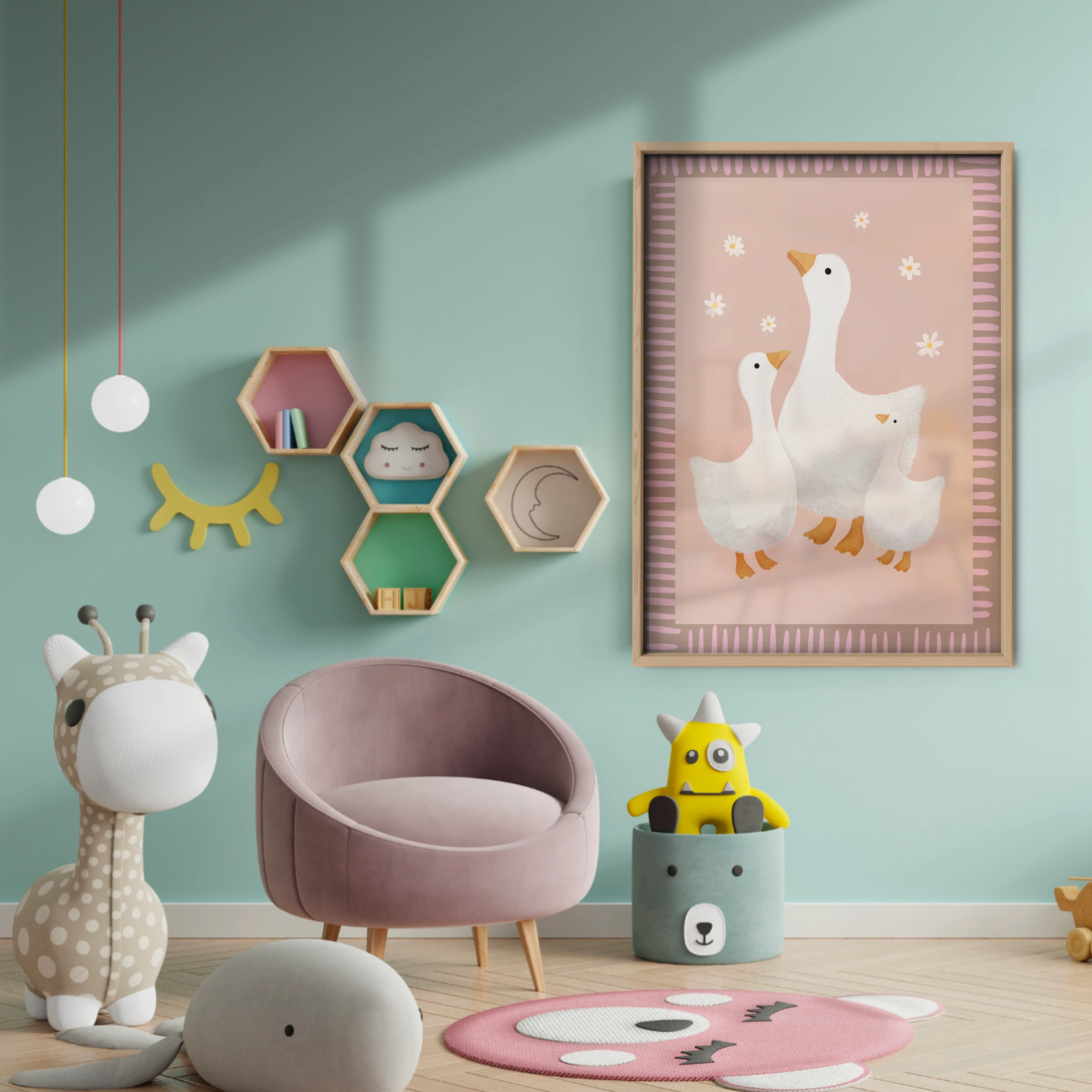 Gaggle of Geese Nursery Print - baby room wall decor print