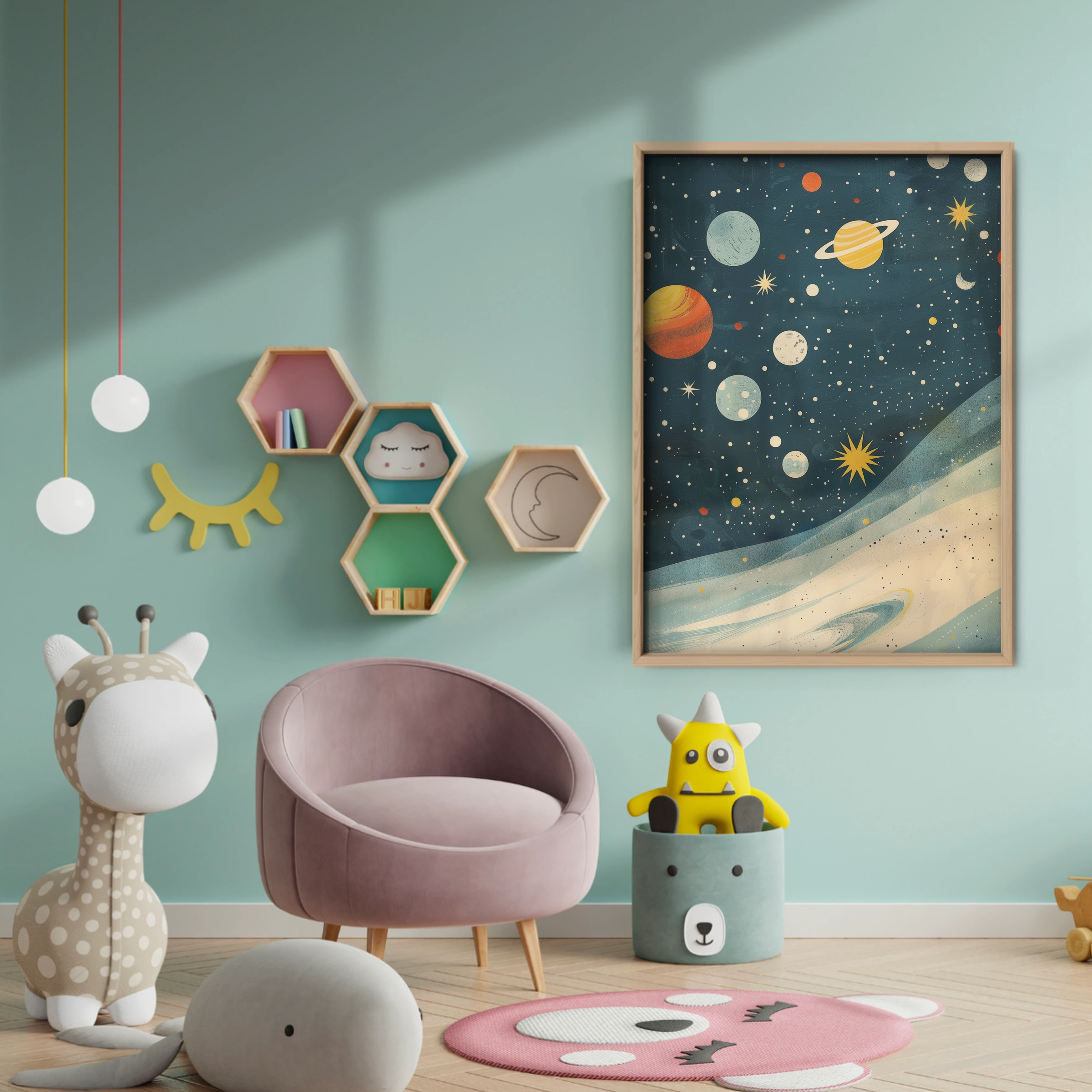 Galaxy Planets Nursery Print - baby room wall decor print