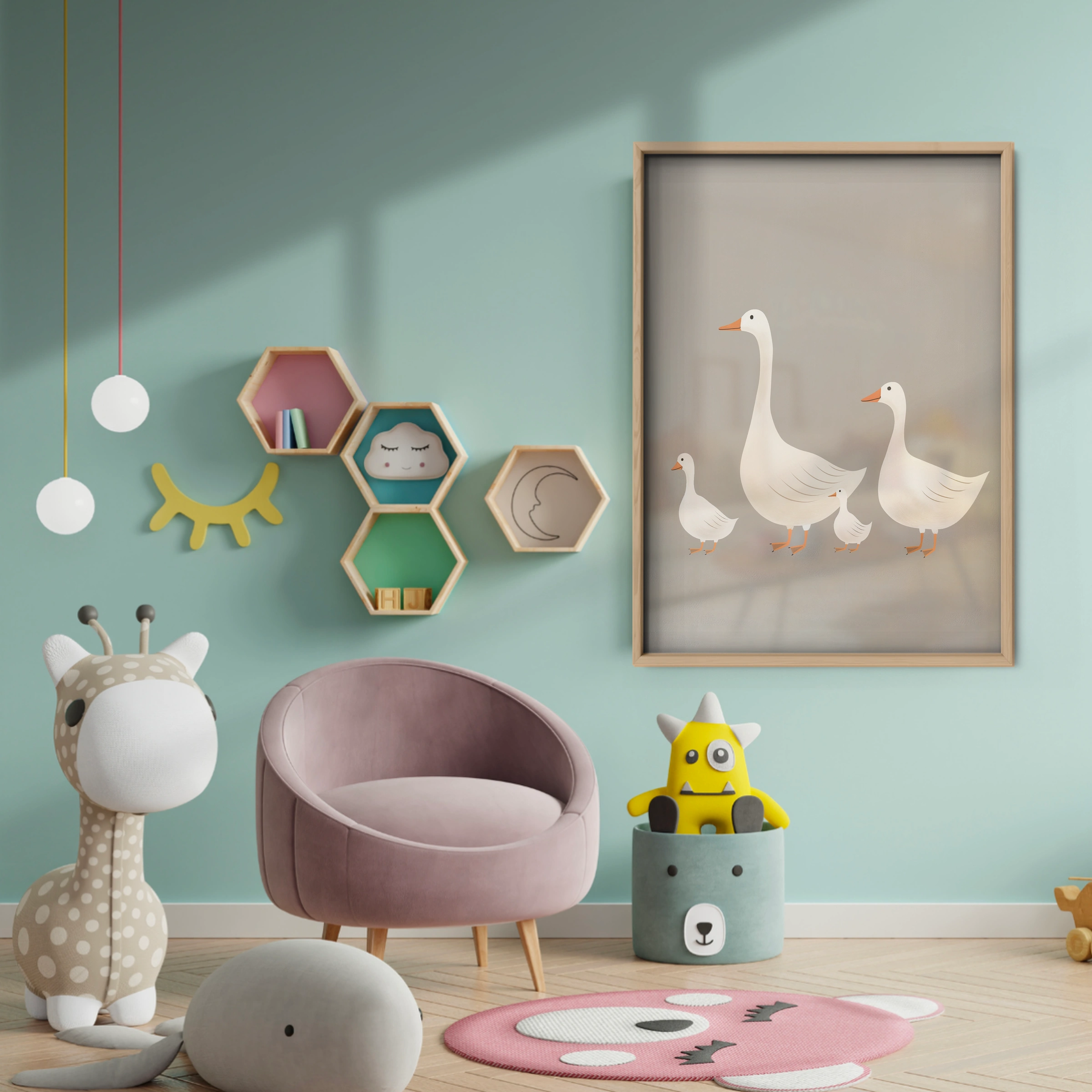 Geese Family Nursery Print - baby room wall decor print