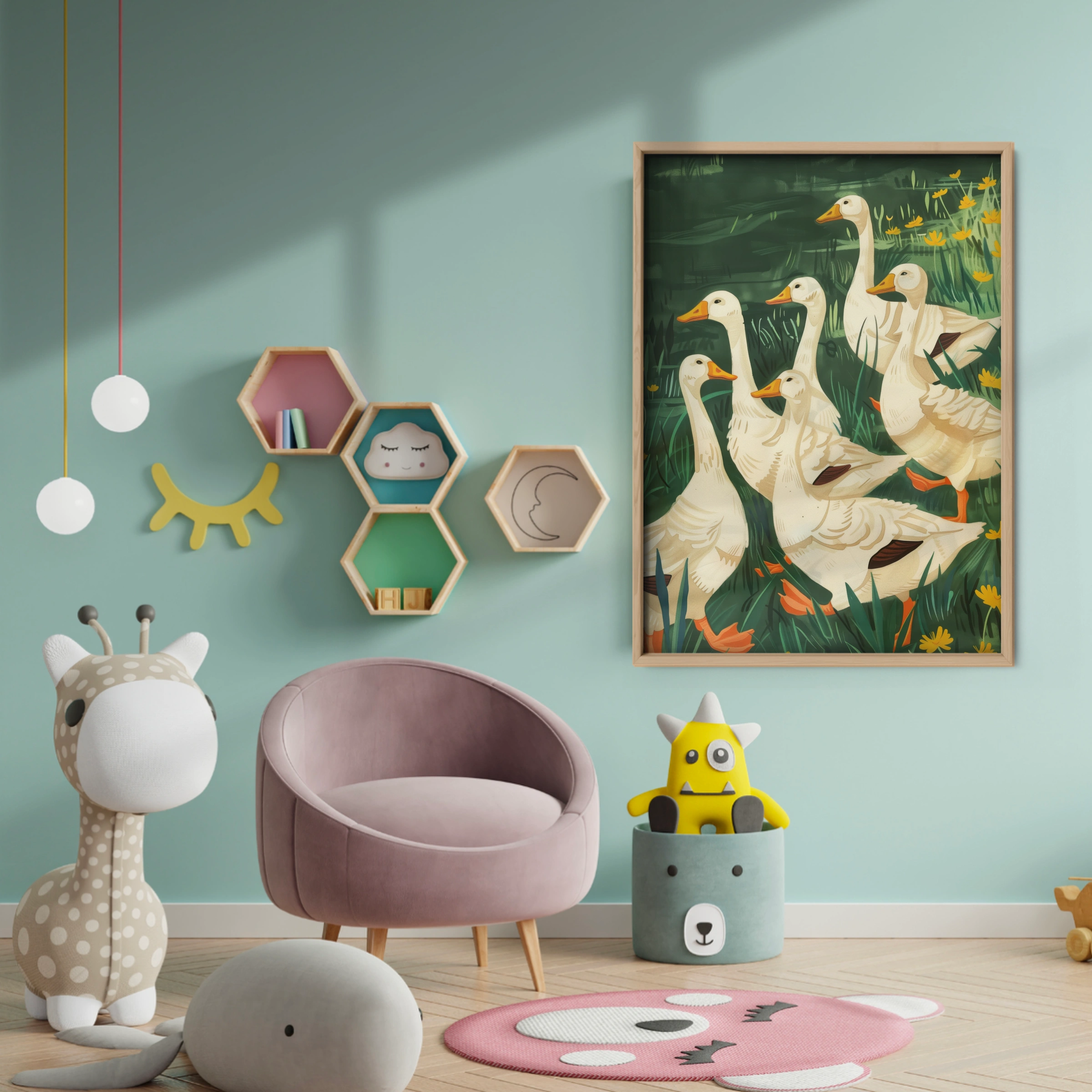 Geese in the Meadow Nursery Print - baby room wall decor print