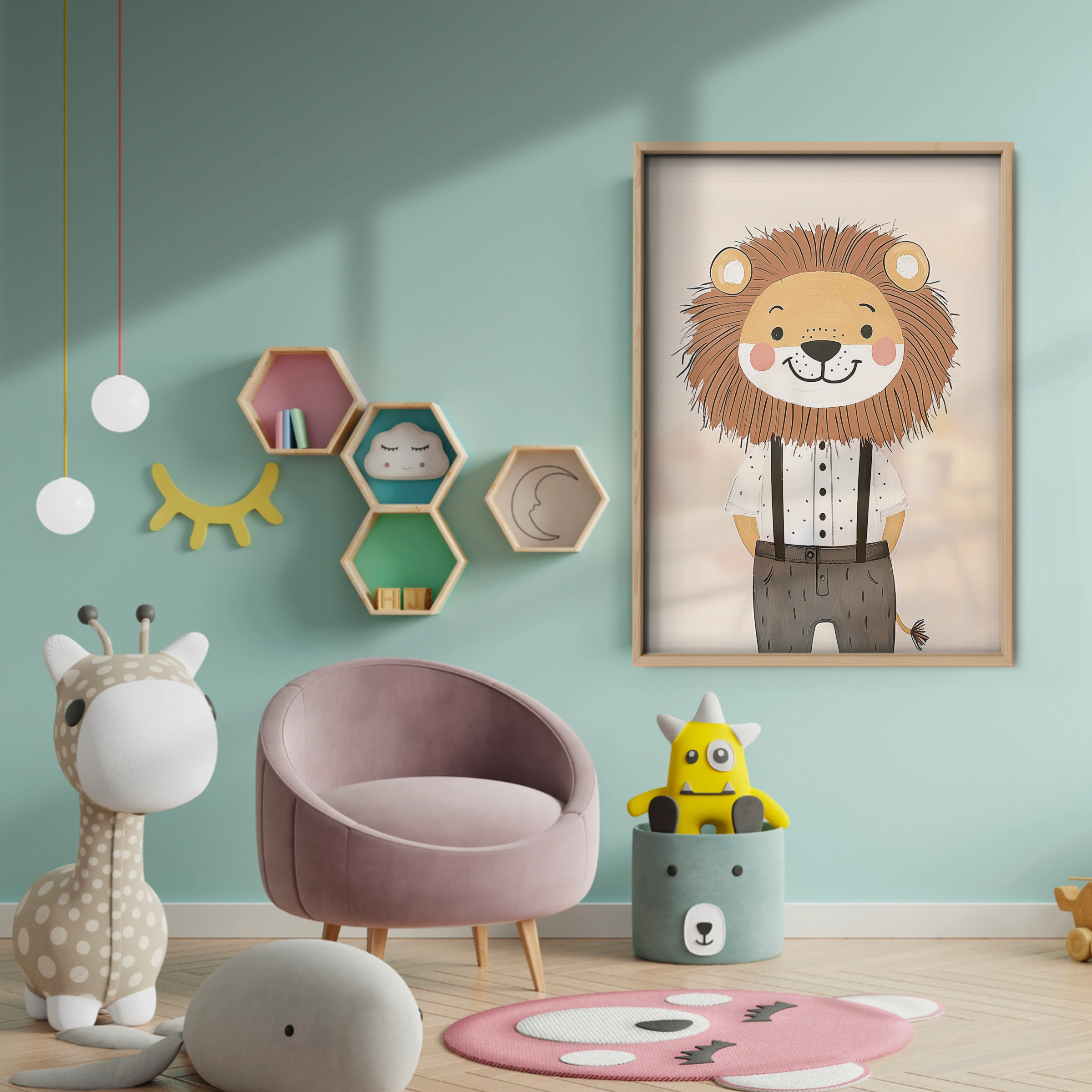 Gentleman Lion Nursery Print - baby room wall decor print
