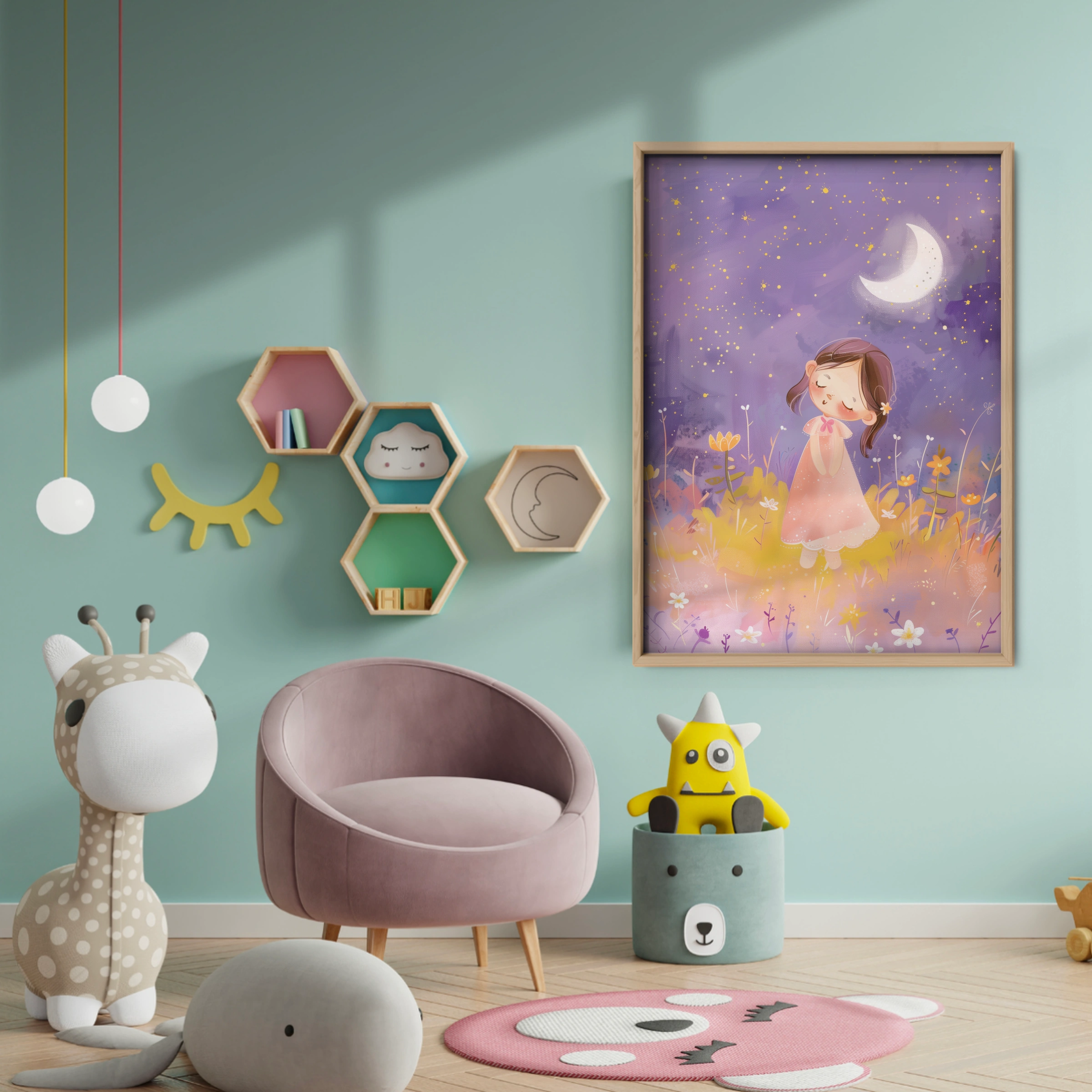 Girl in a Meadow Nursery Print - baby room wall decor print