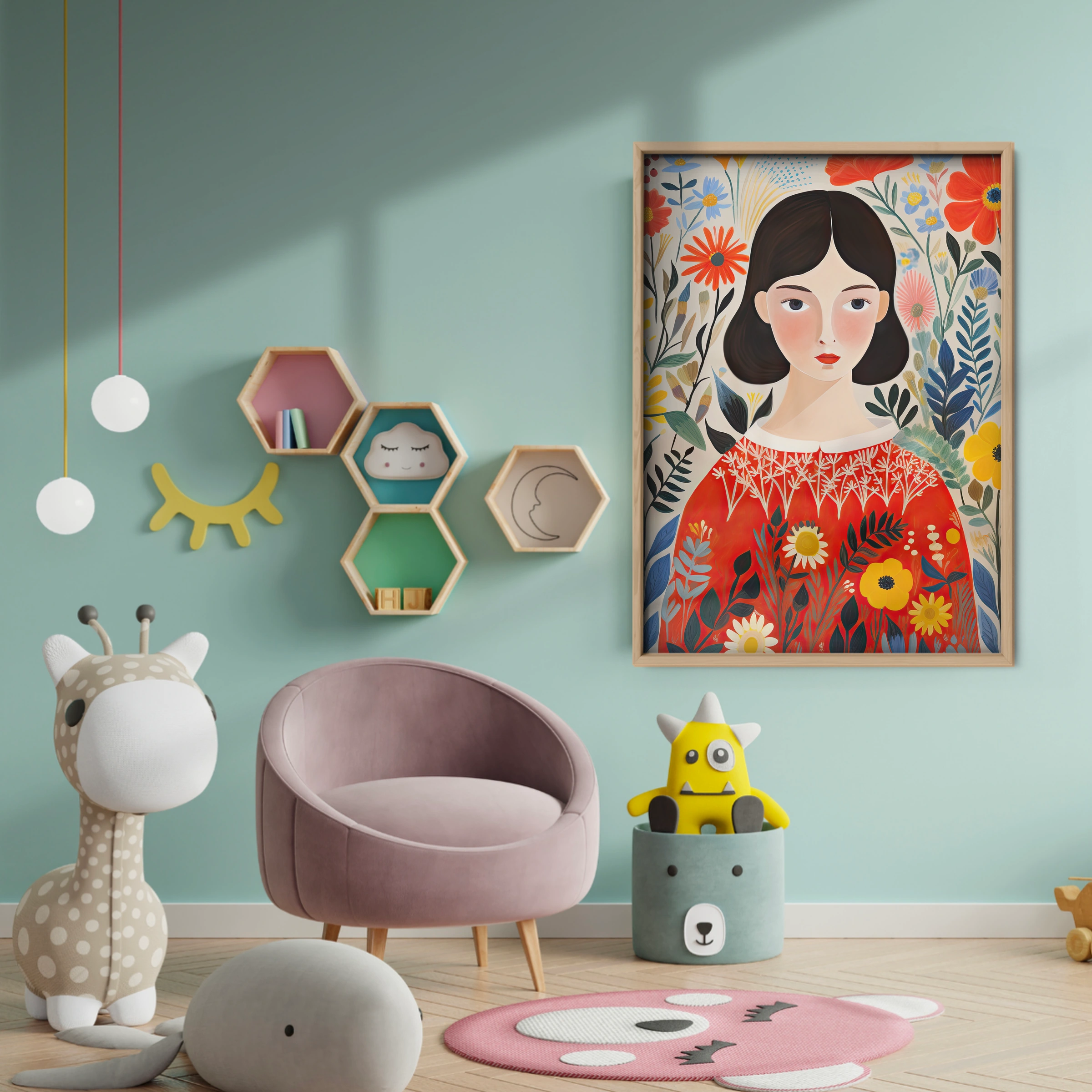 Girl in a Red Jumper Nursery Print - baby room wall decor print