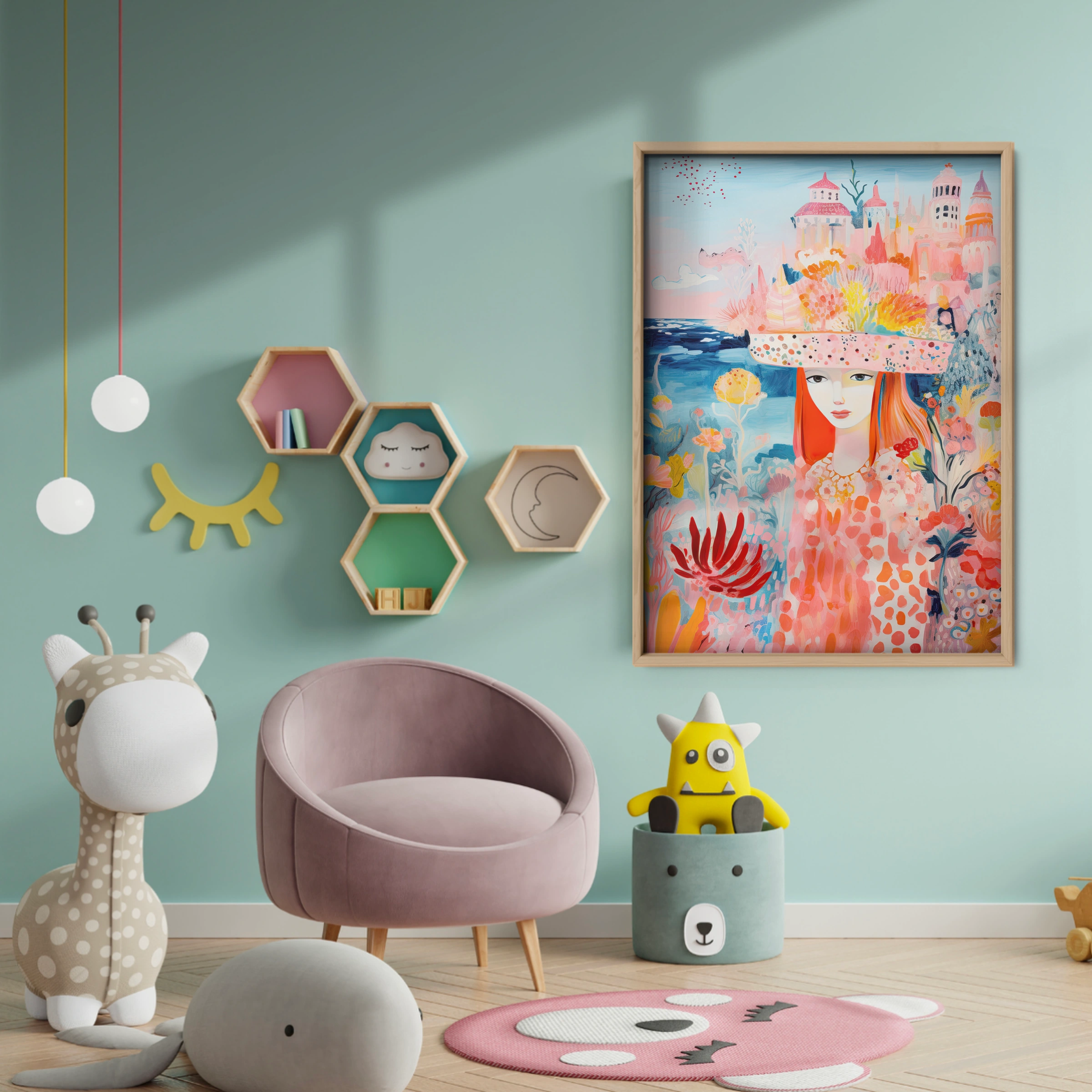 Girl in a Sun Hat Nursery Print - baby room wall decor print