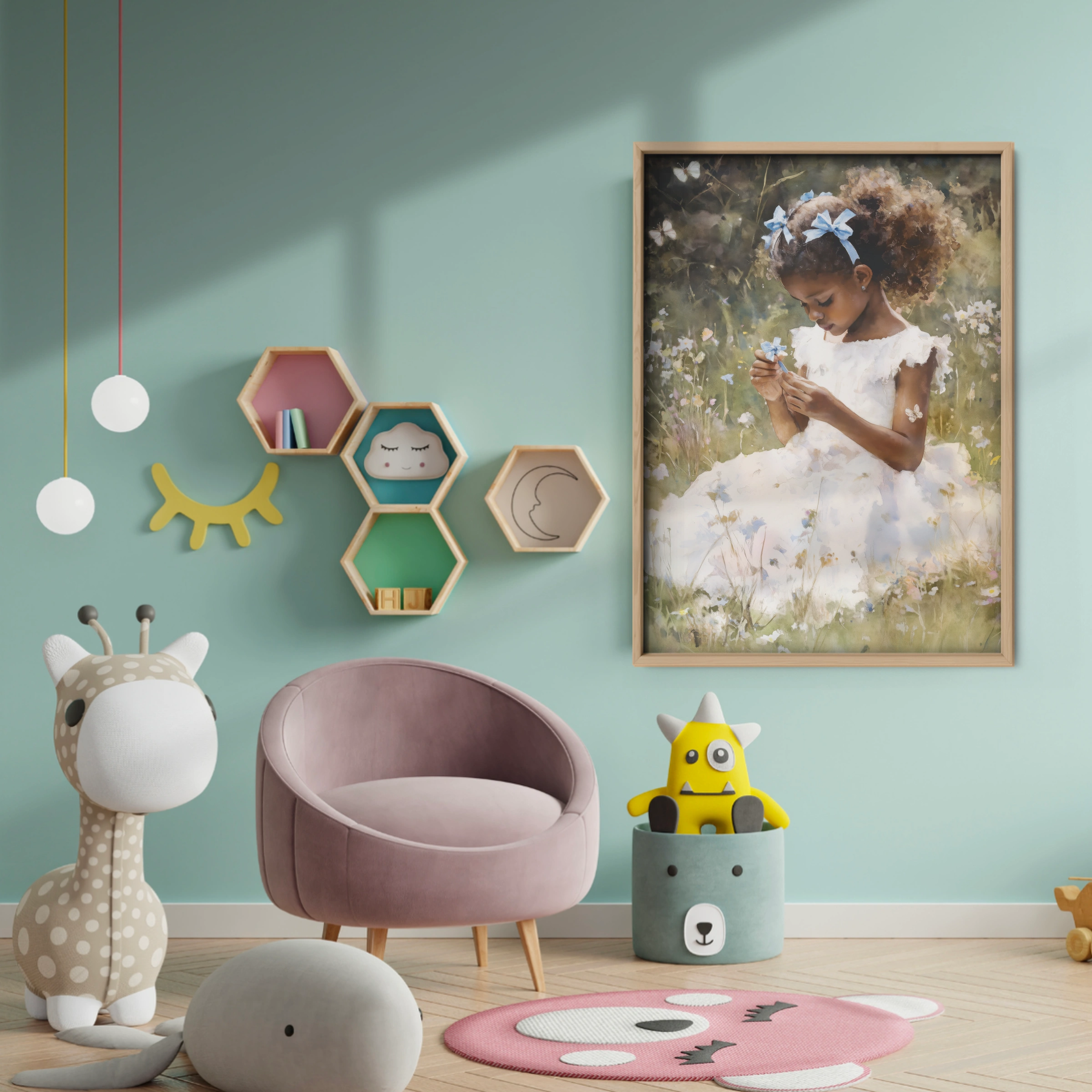 Girl in a White Dress Nursery Print - baby room wall decor print