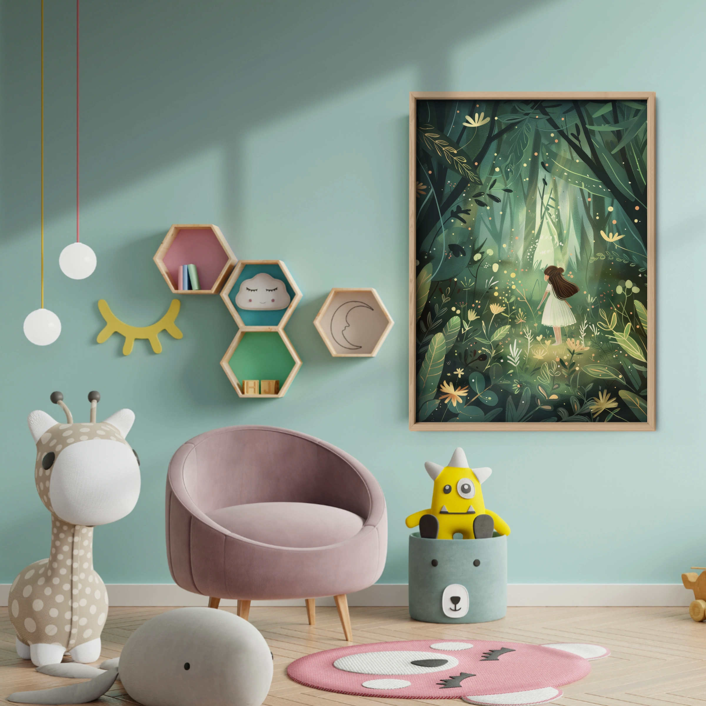 Girl in the Forest Nursery Print - baby room wall decor print