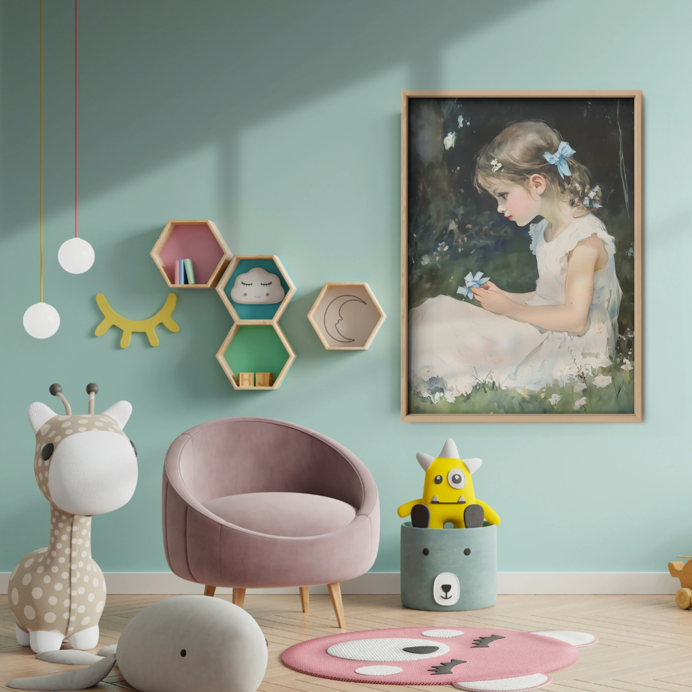 Girl in the Meadow Nursery Print - baby room wall decor print