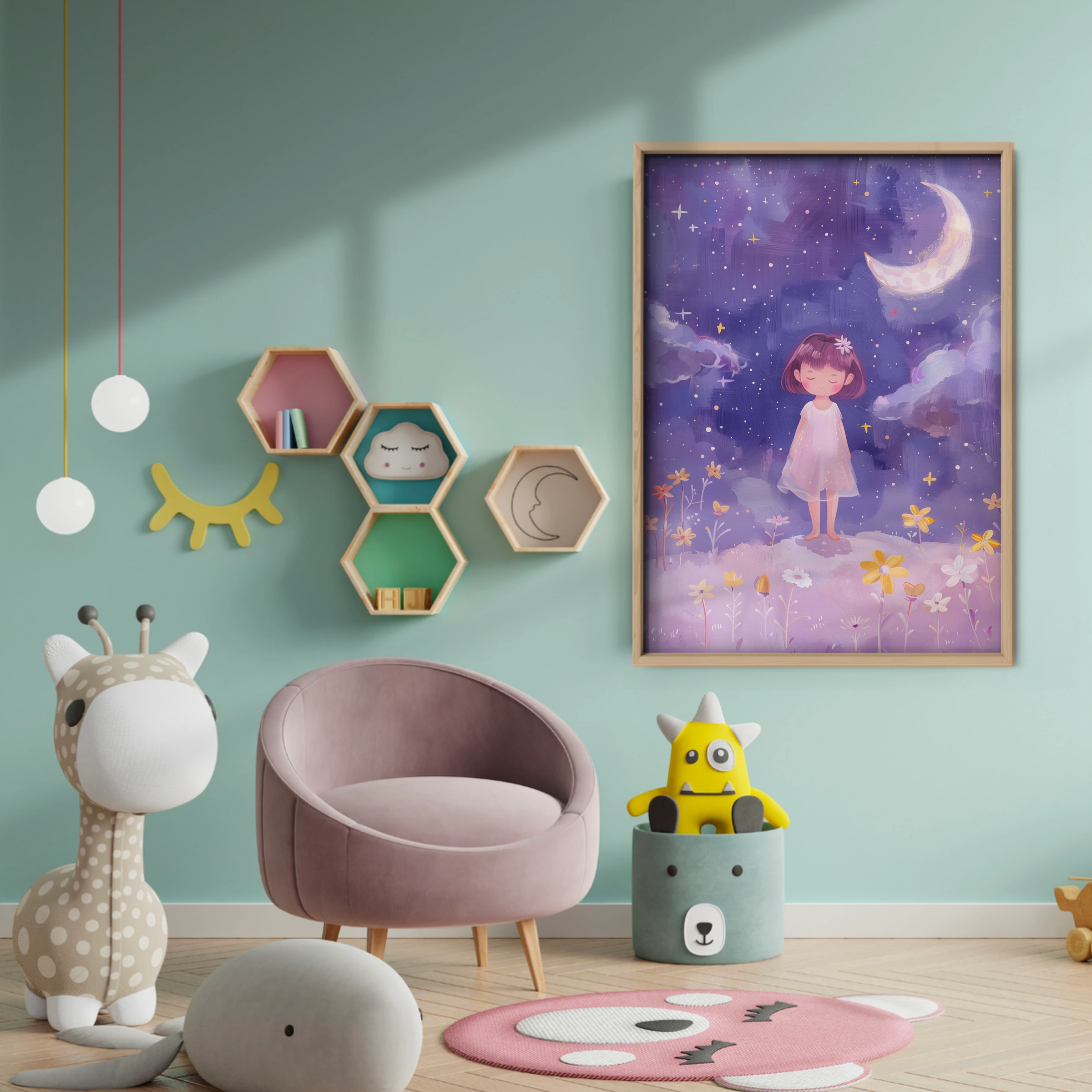 Girl in the Night Field Nursery Print - baby room wall decor print