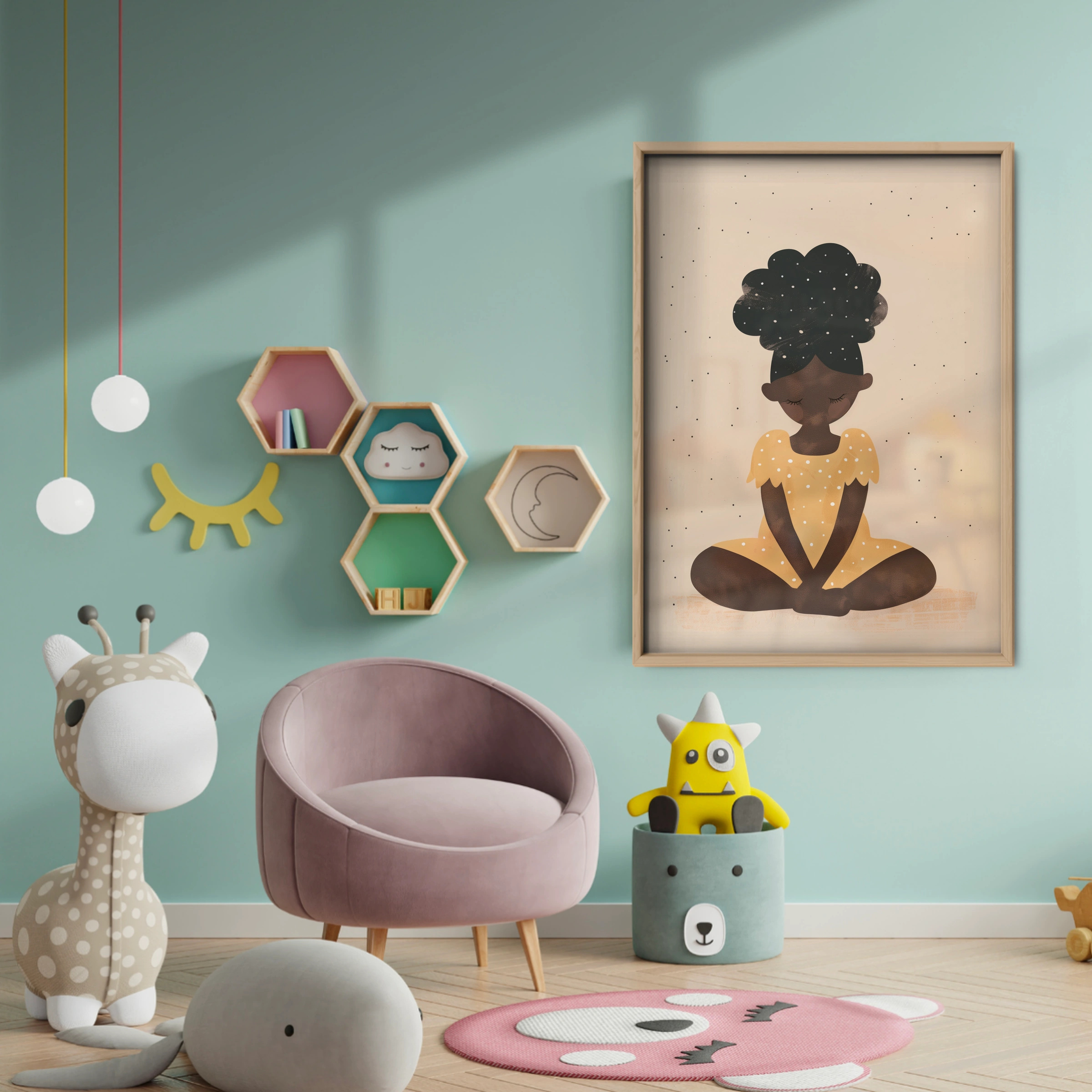 Girl Meditating Nursery Print - baby room wall decor print