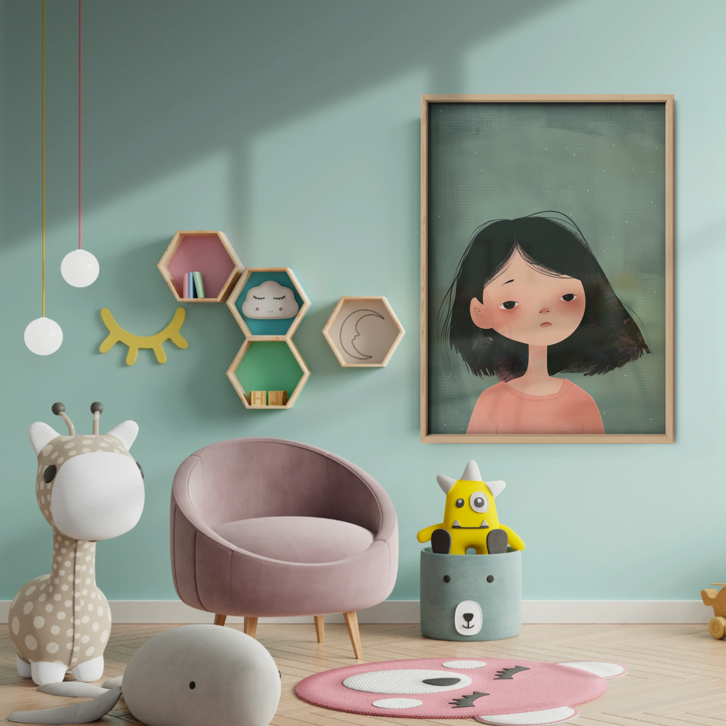 Girl Portrait Nursery Print - baby room wall decor print