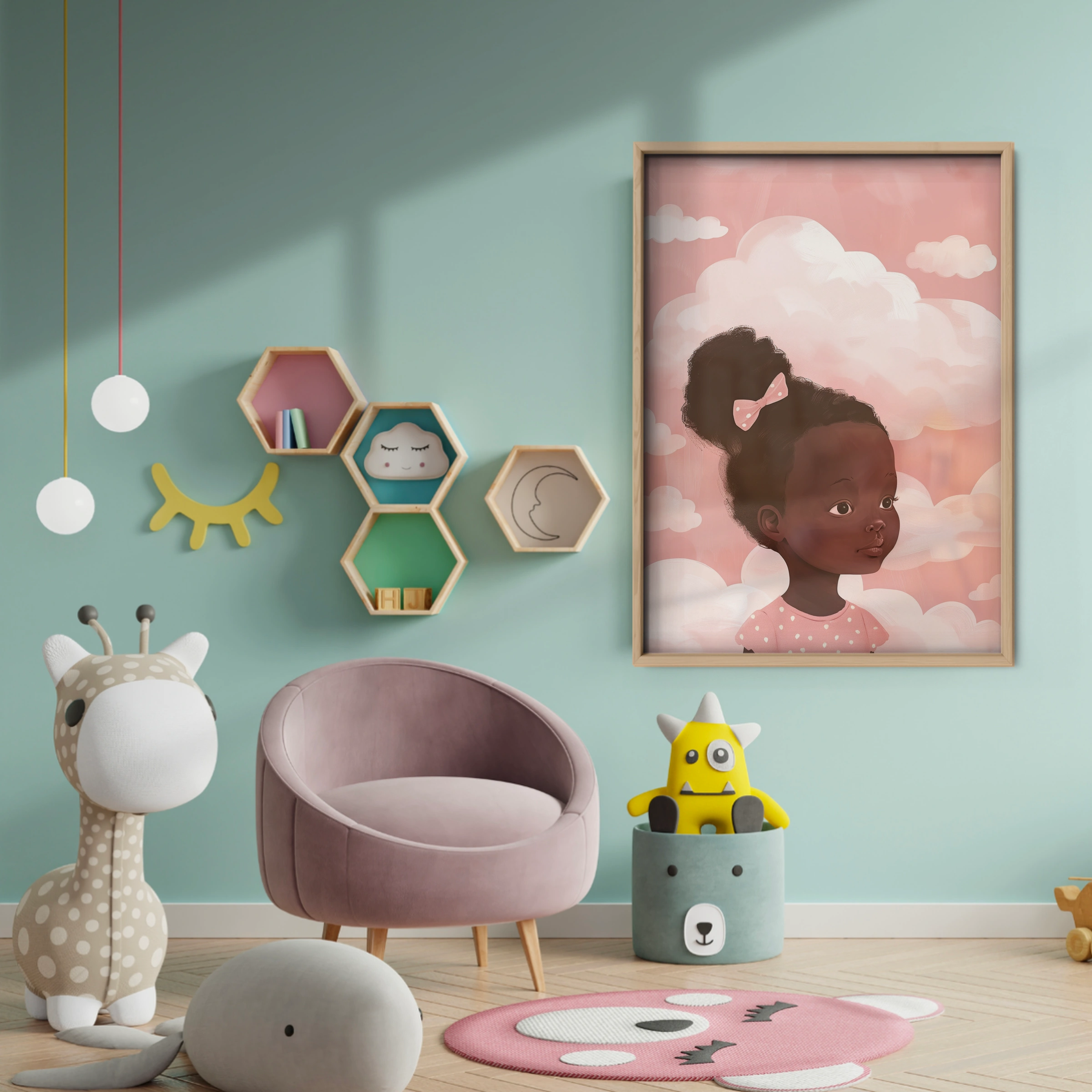 Girl with a Bow Nursery Print - baby room wall decor print