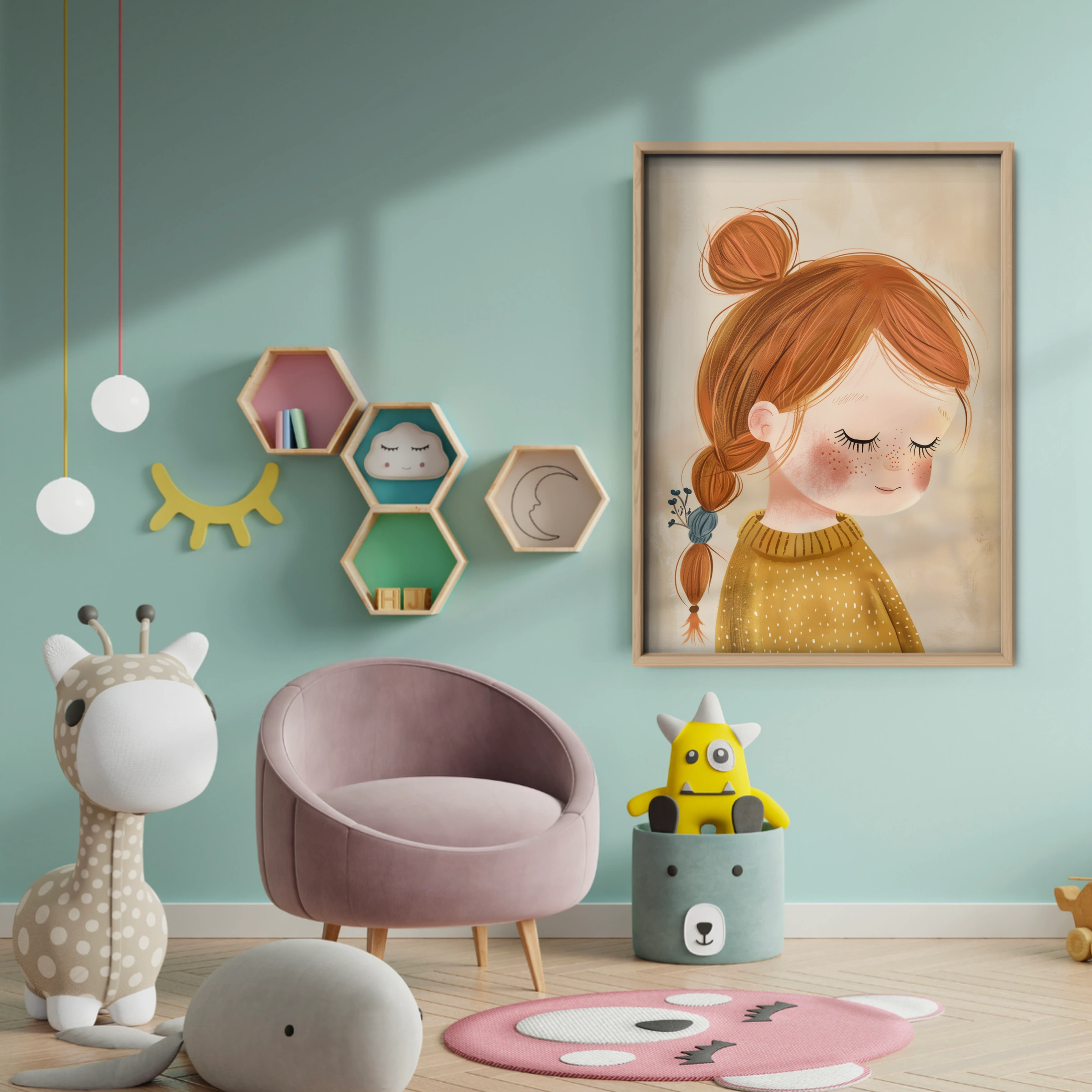 Girl with a Braid Nursery Print - baby room wall decor print
