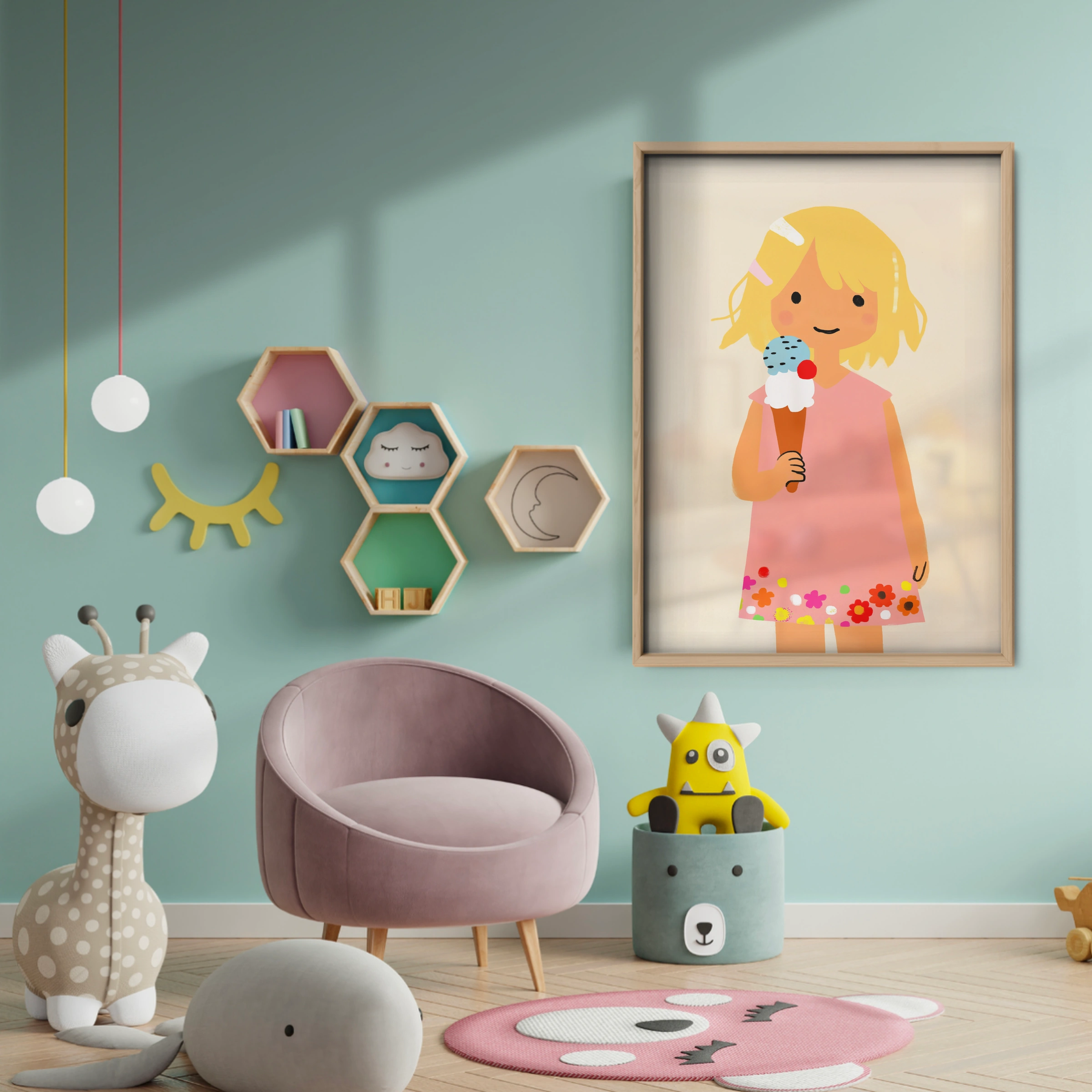 Girl with an Ice Cream Two Nursery Print - baby room wall decor print