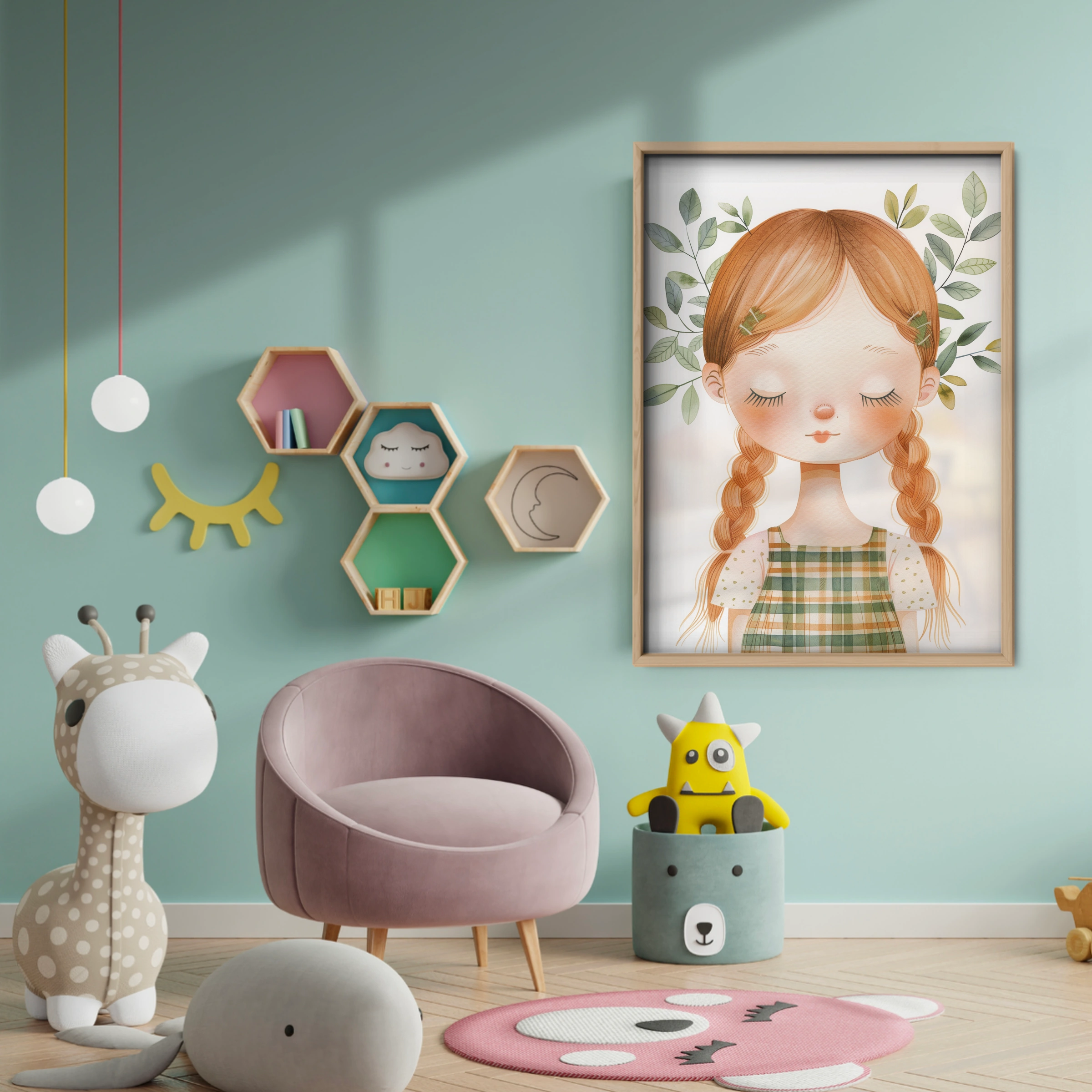 Girl with Braids Two Nursery Print - baby room wall decor print