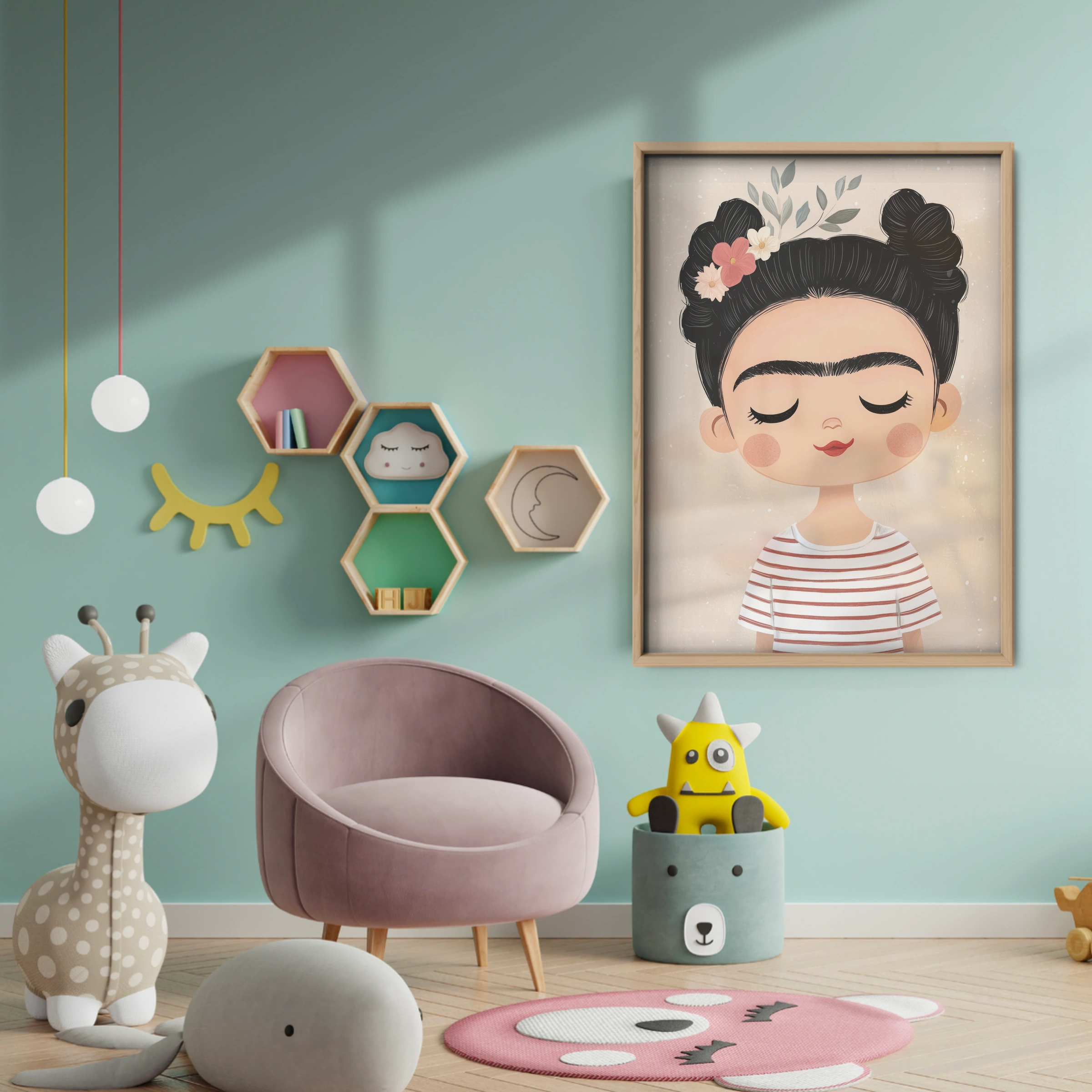 Girl with Flowers Nursery Print - baby room wall decor print
