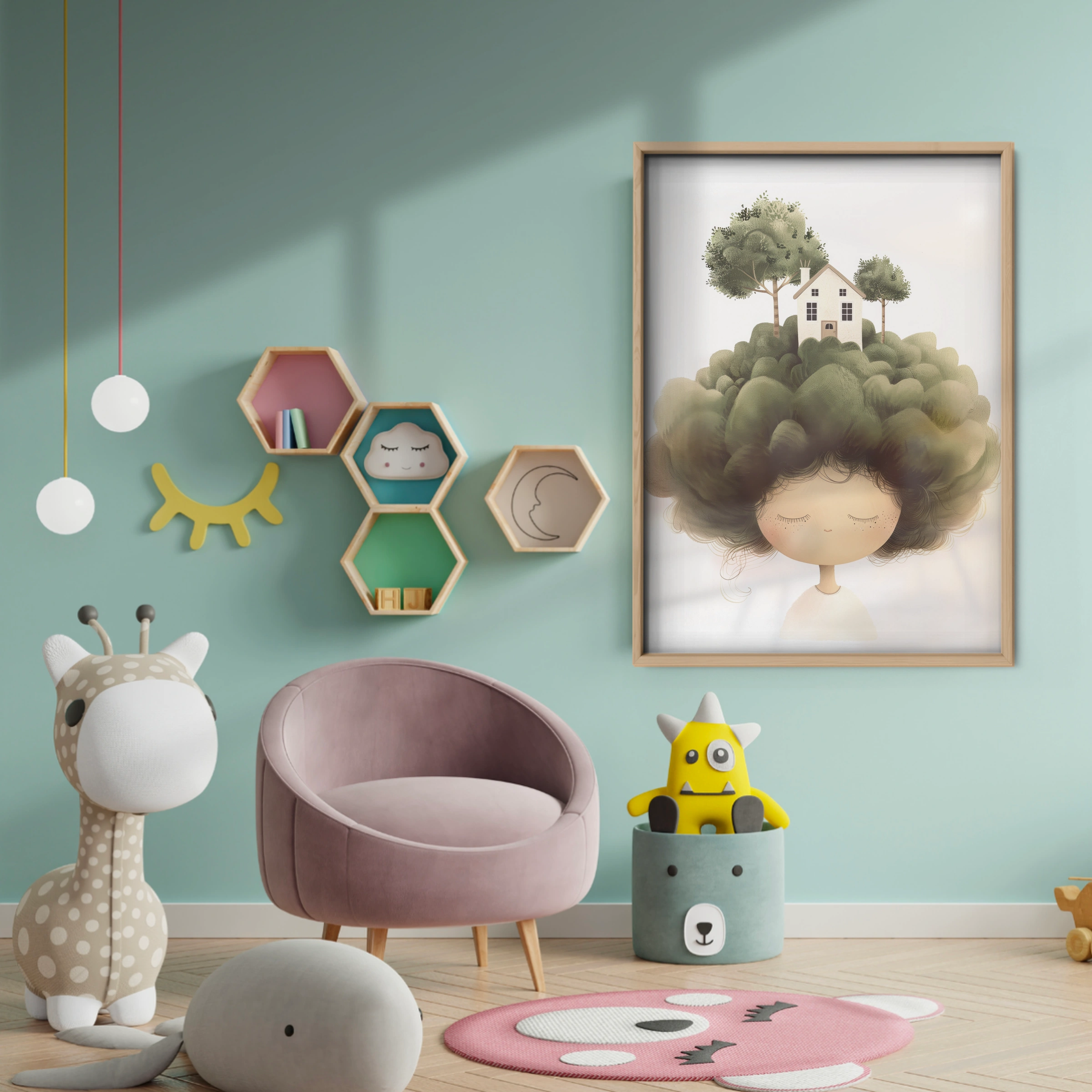 Girl with Tree Hair Nursery Print - baby room wall decor print