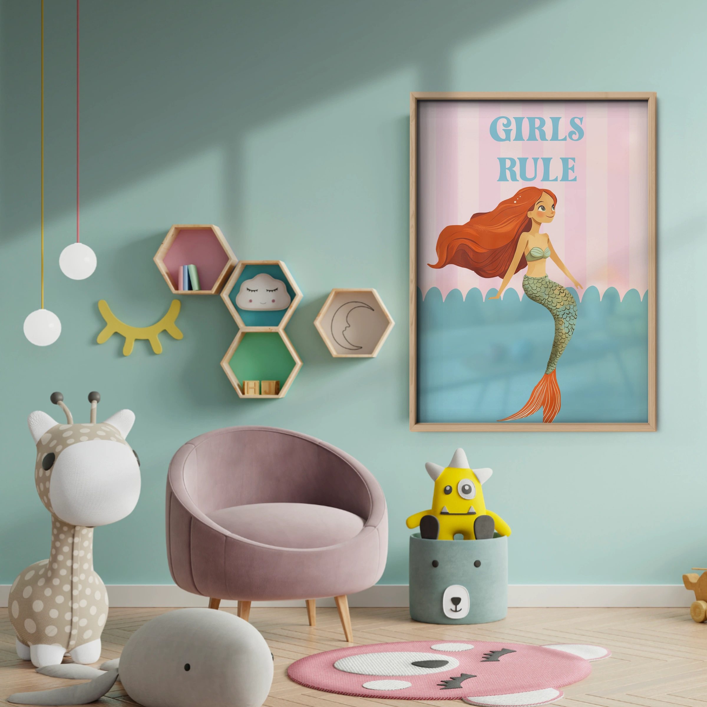Girls Rule Mermaid Nursery Print - baby room wall decor print