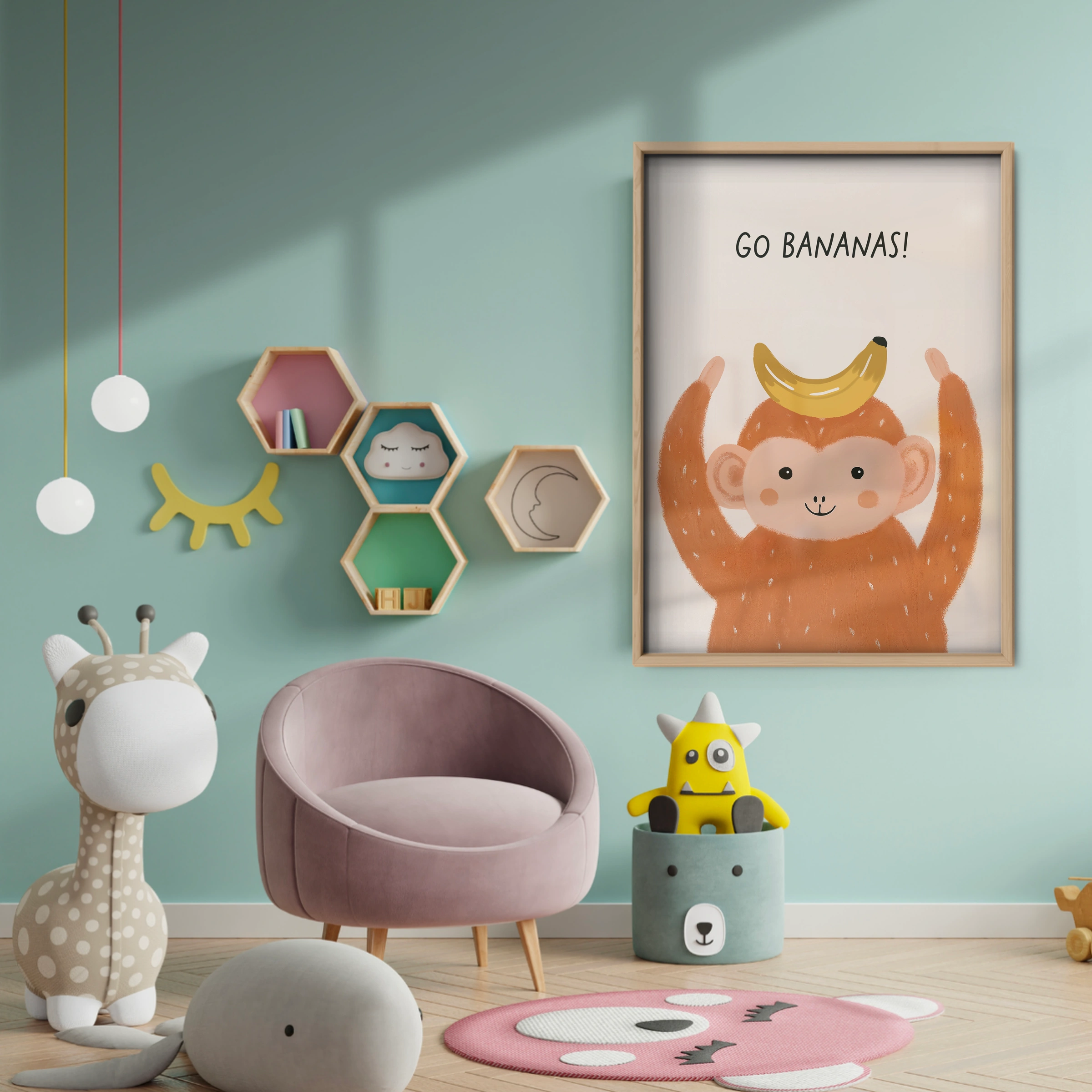 Go Bananas Monkey Nursery Print - baby room wall decor print