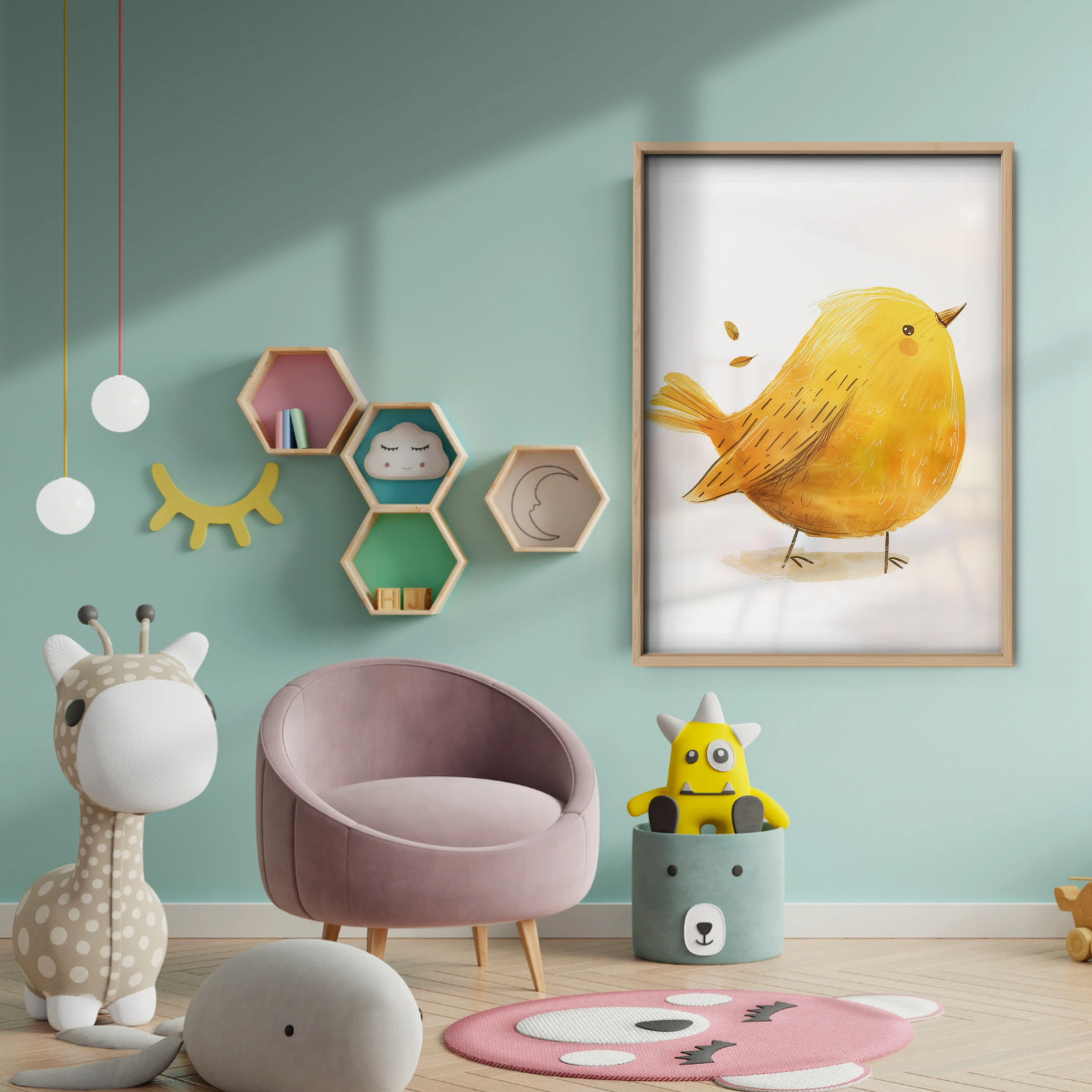 Golden Bird Nursery Print - baby room wall decor print