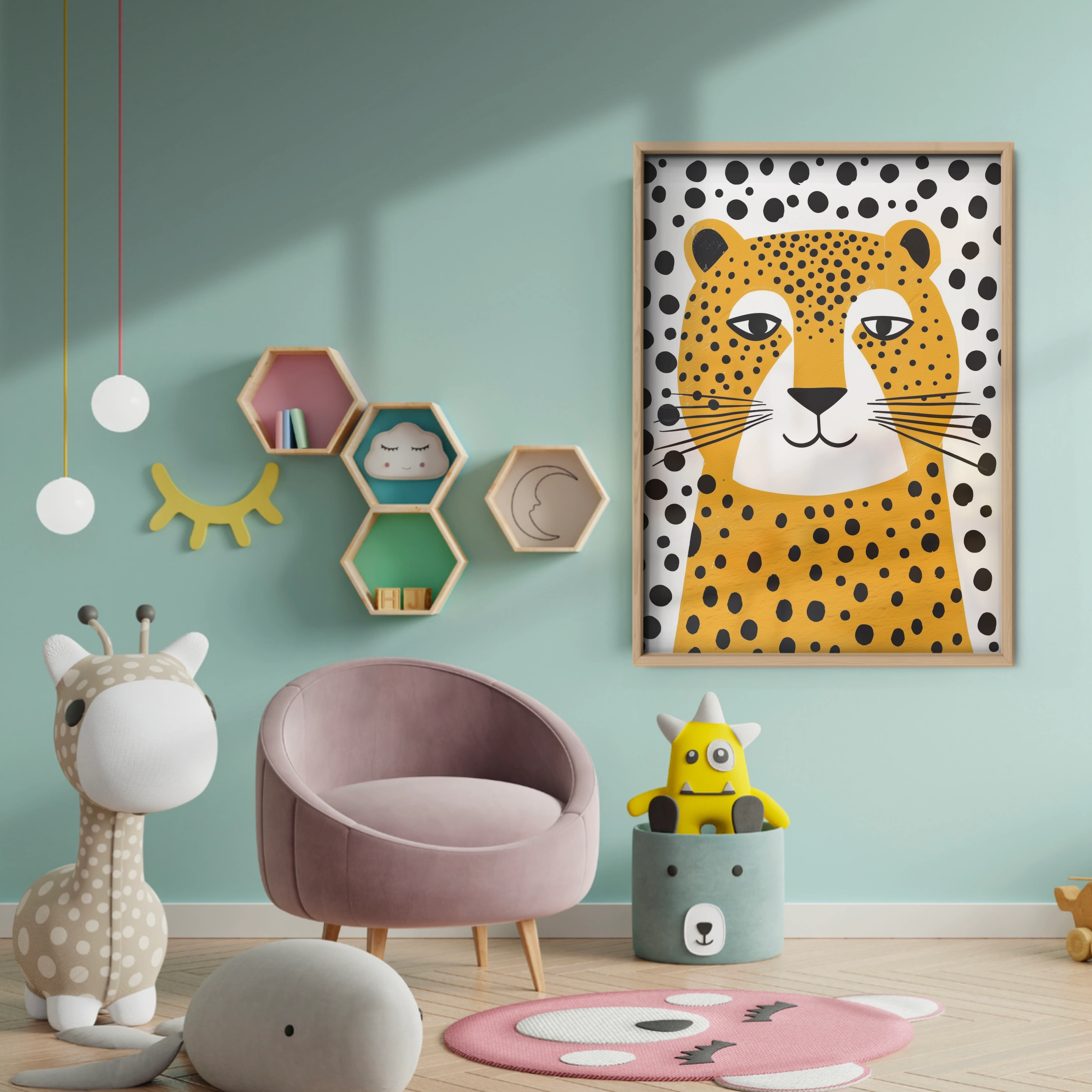 Golden Cheetah Nursery Print - baby room wall decor print