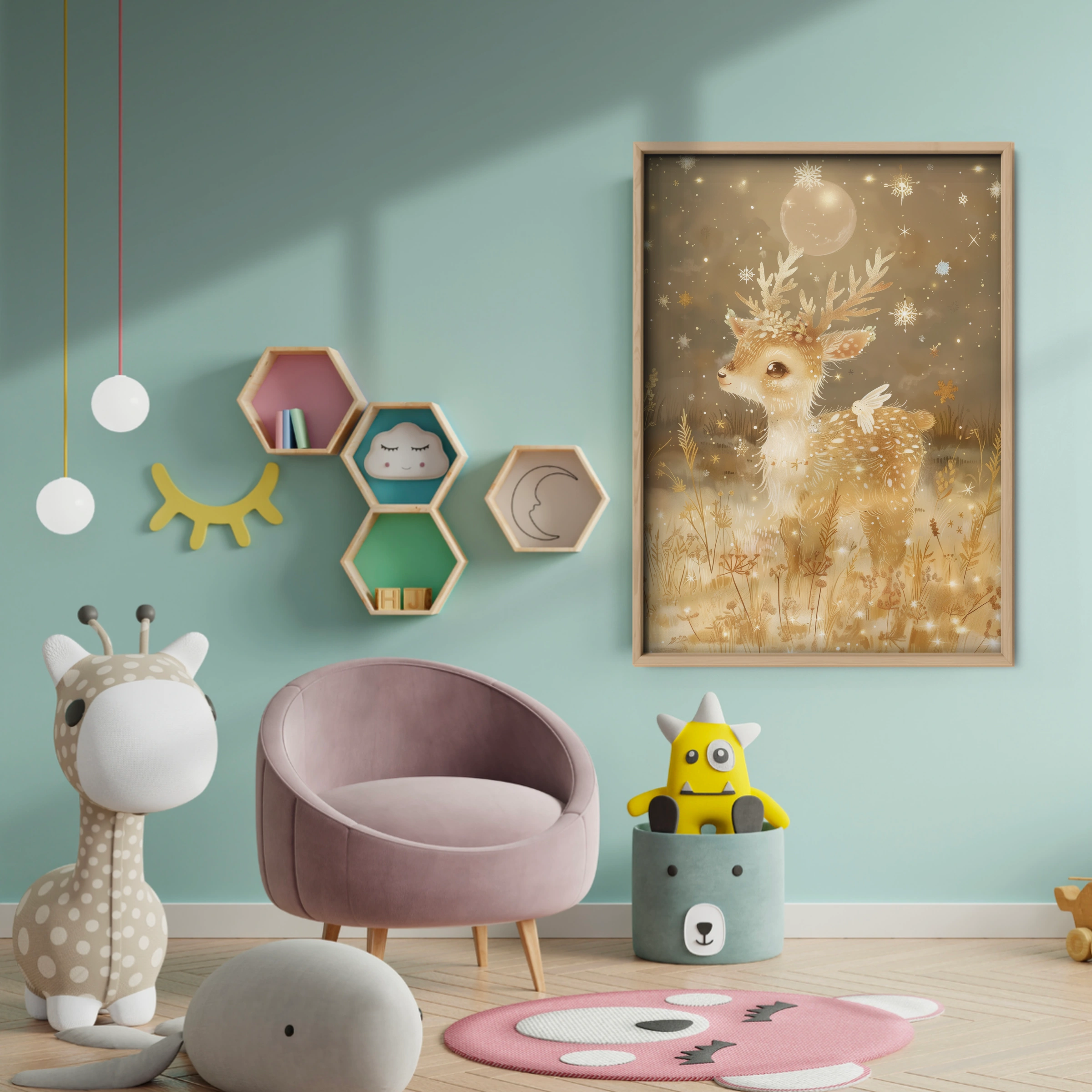 Golden Fawn Nursery Print - baby room wall decor print
