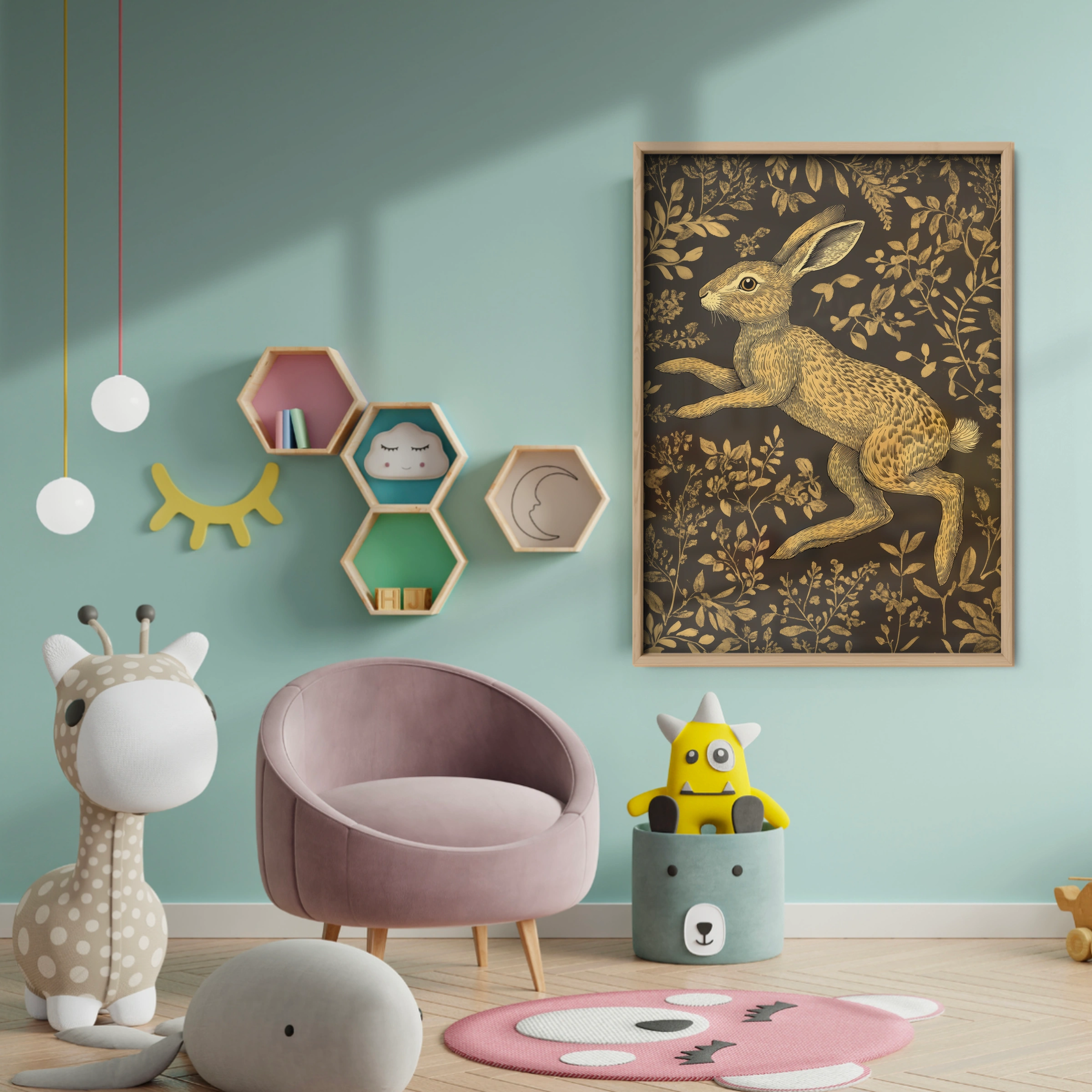 Golden Hare Nursery Print - baby room wall decor print
