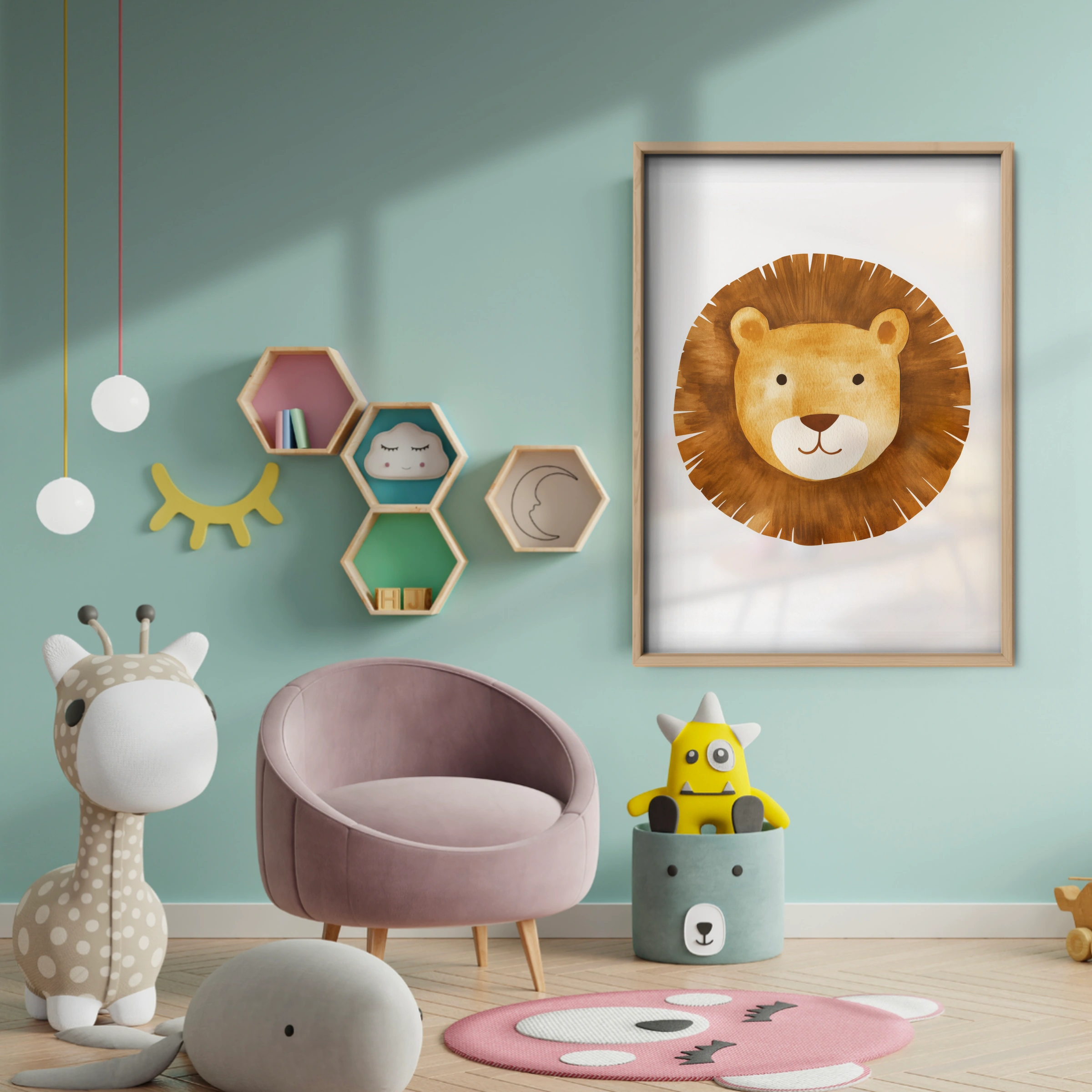 Golden Lion Face Nursery Print - baby room wall decor print