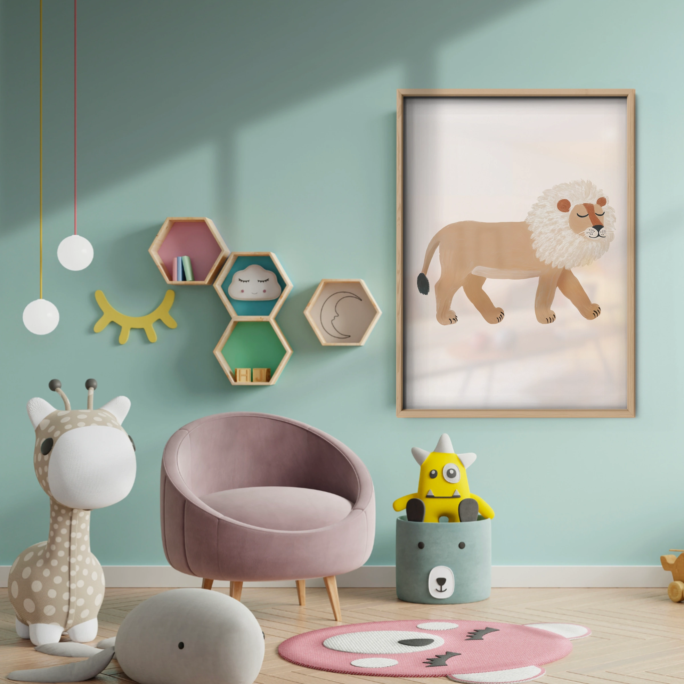 Golden Lion Nursery Print - baby room wall decor print