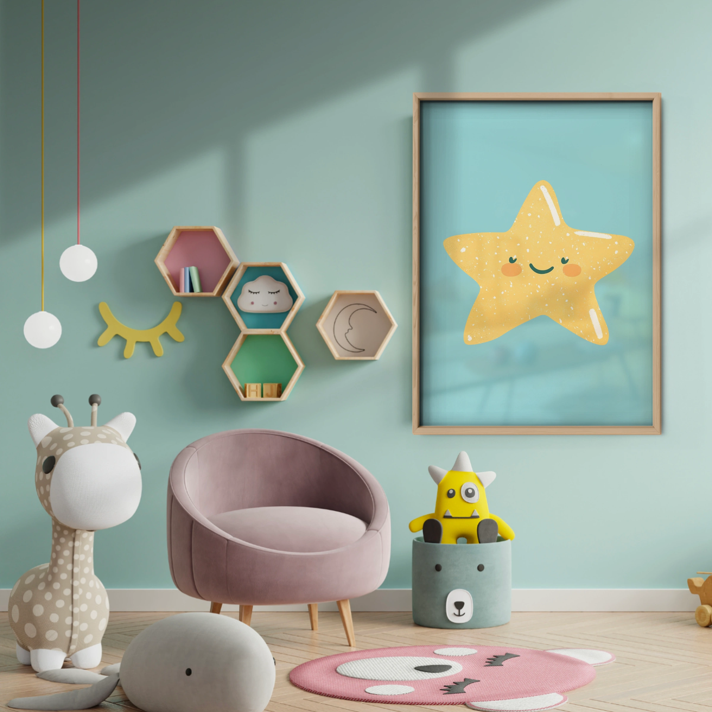 Golden Star Nursery Print - baby room wall decor print