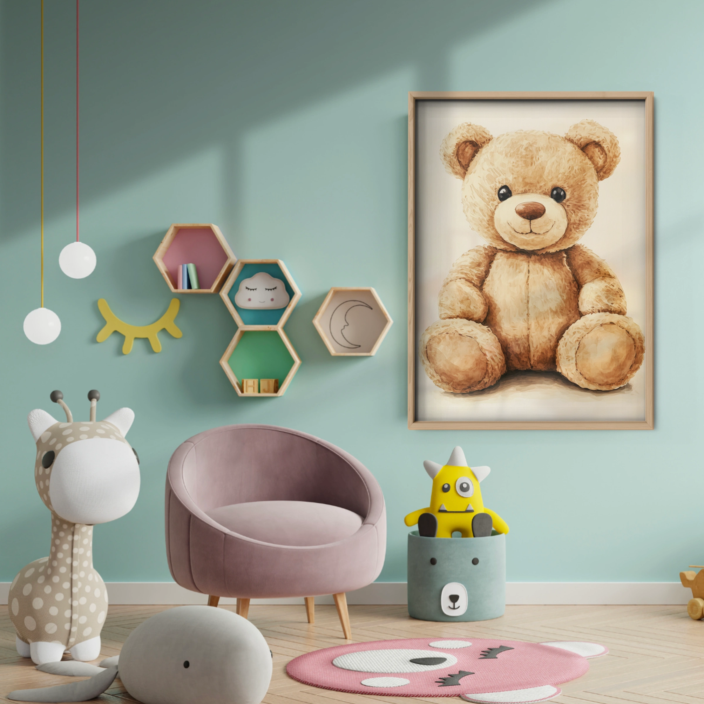 Golden Teddy Bear Nursery Print - baby room wall decor print