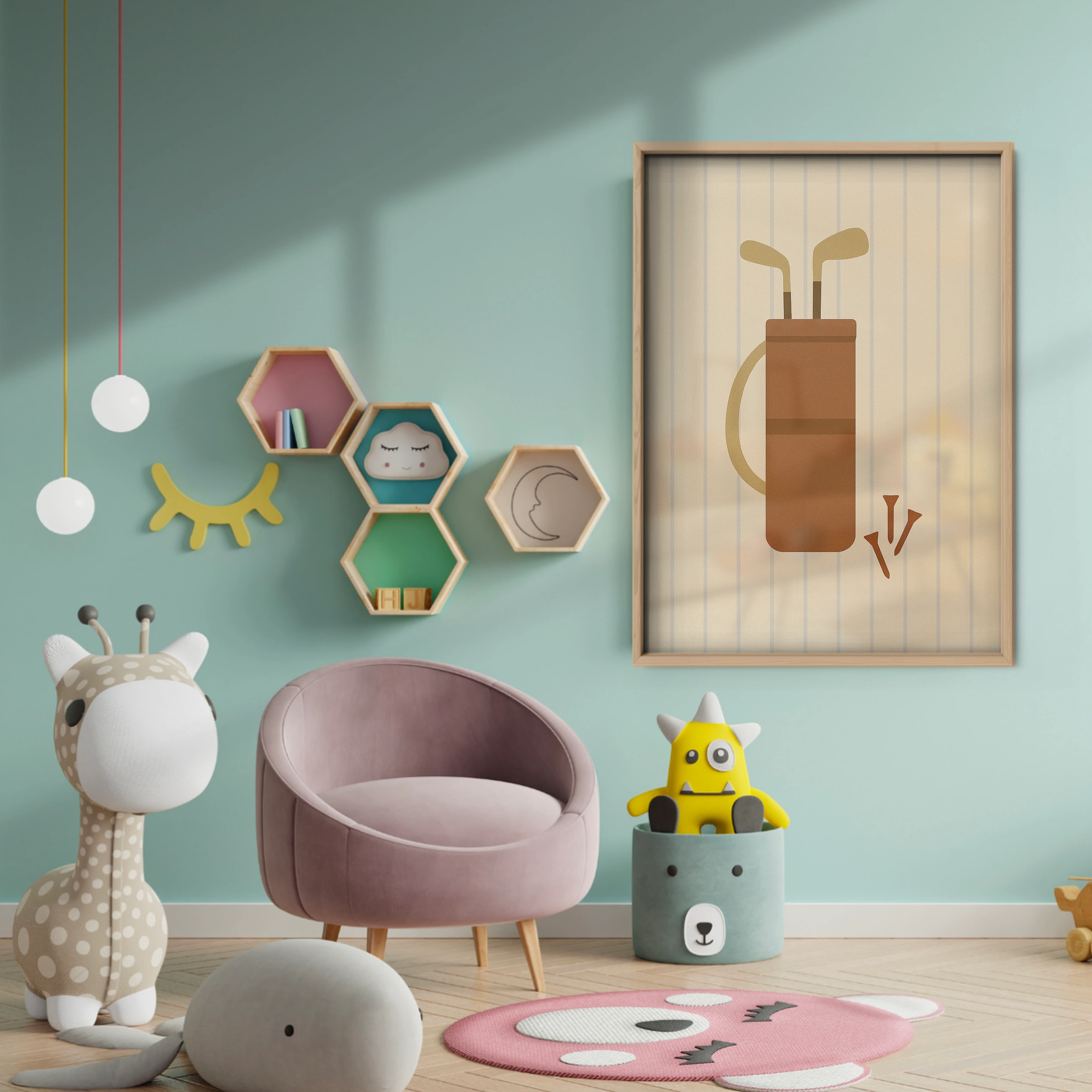 Golf Bag and Clubs Nursery Print - baby room wall decor print