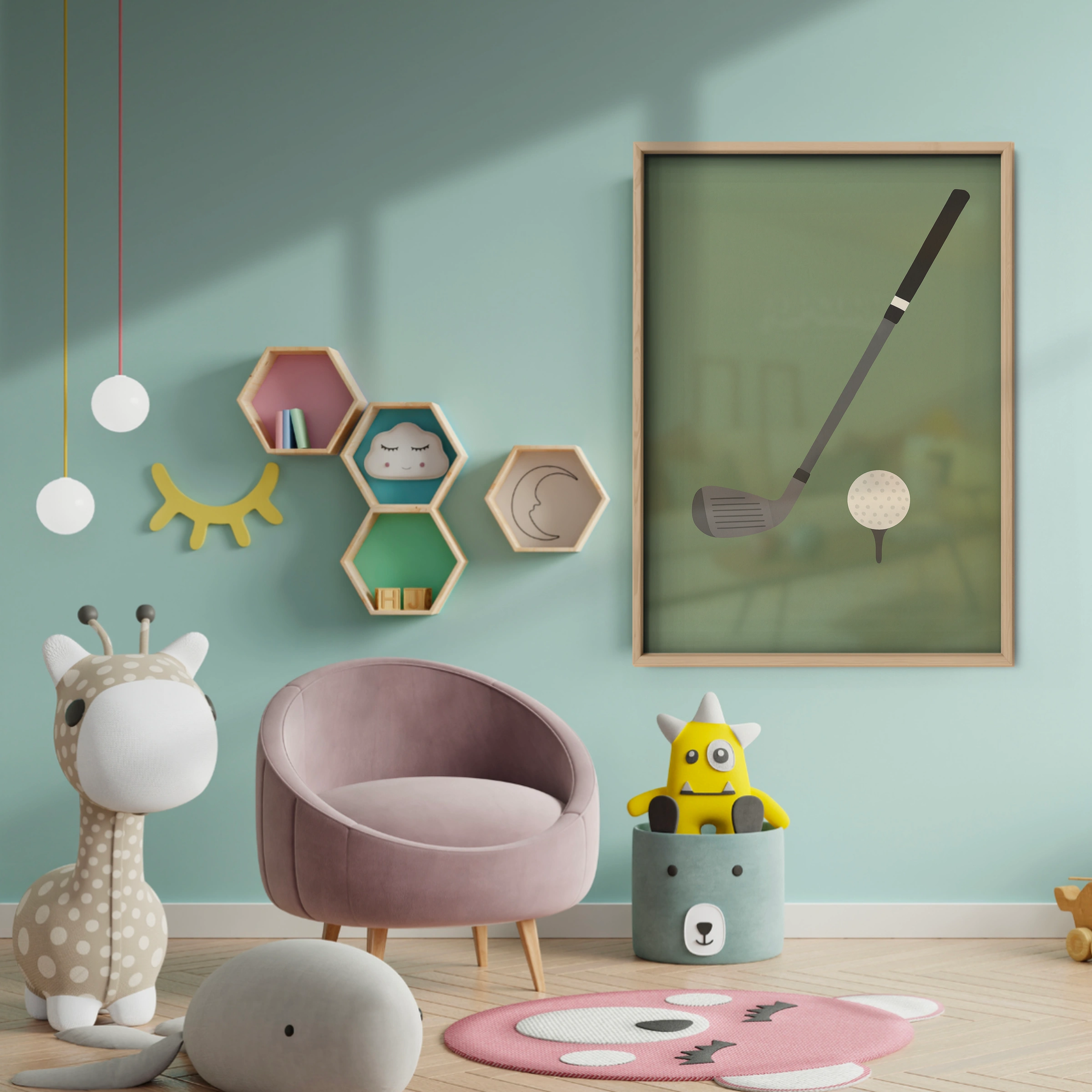Golf Club and Ball Two Nursery Print - baby room wall decor print