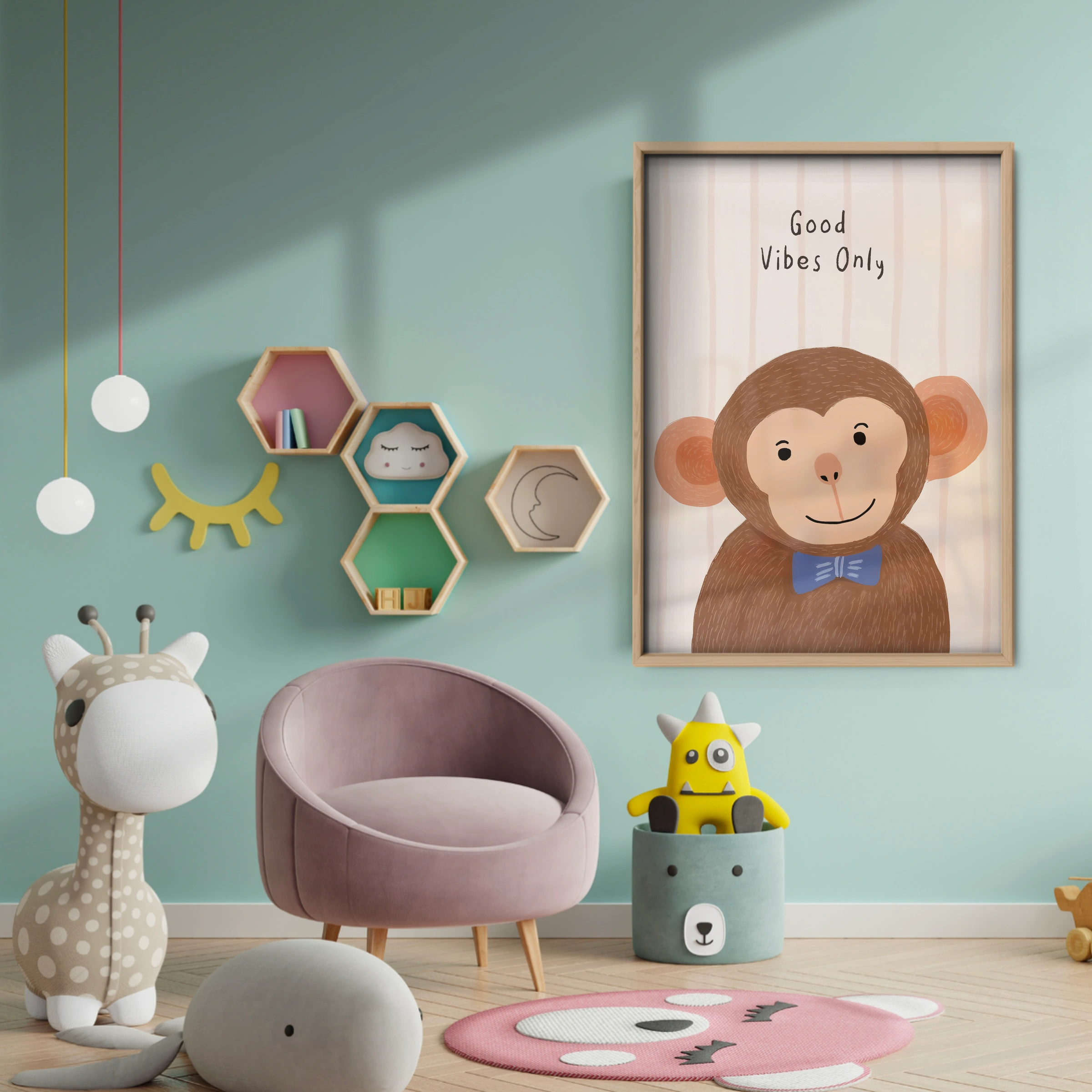 Good Vibes Only Monkey Nursery Print - baby room wall decor print