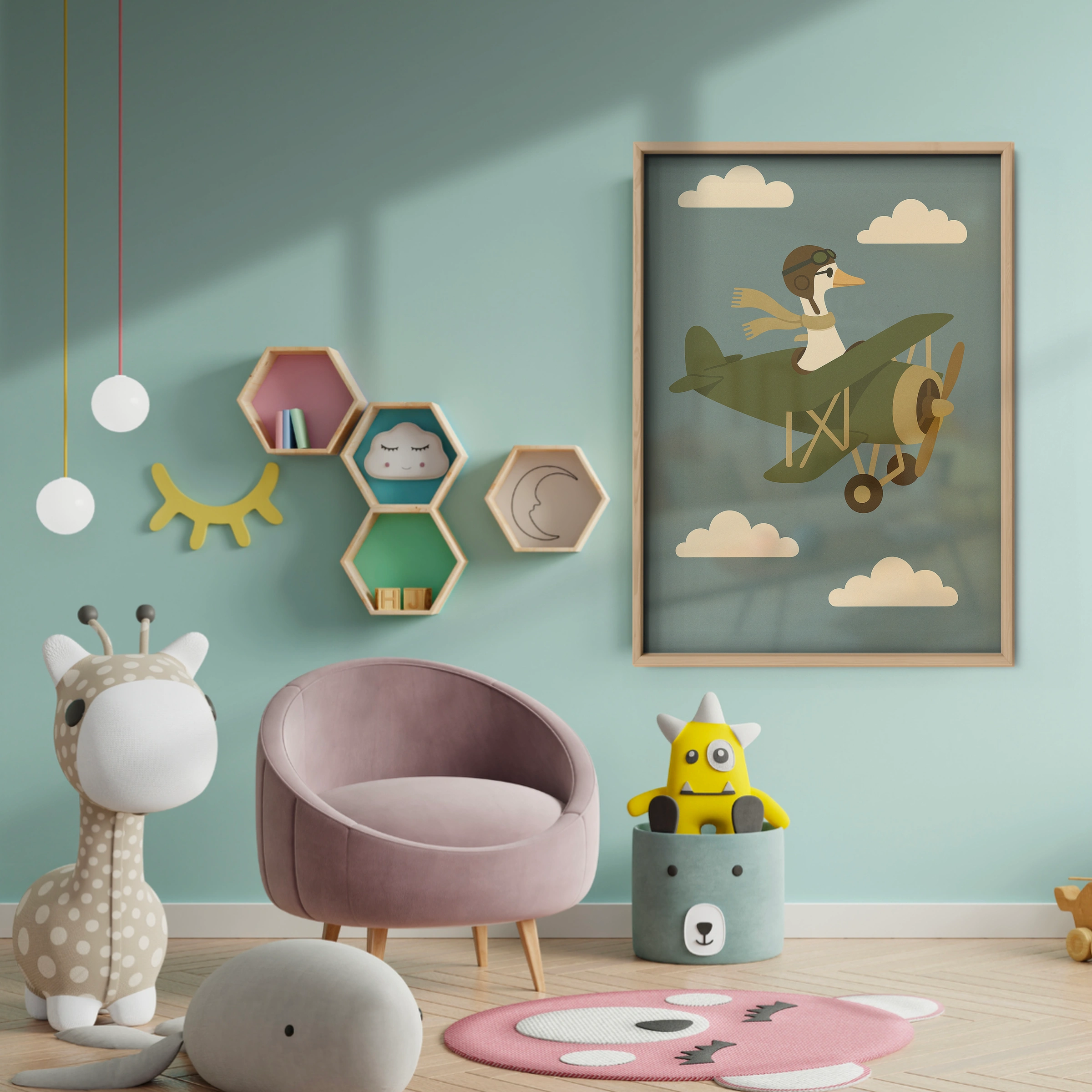 Goose in a Plane Nursery Print - baby room wall decor print