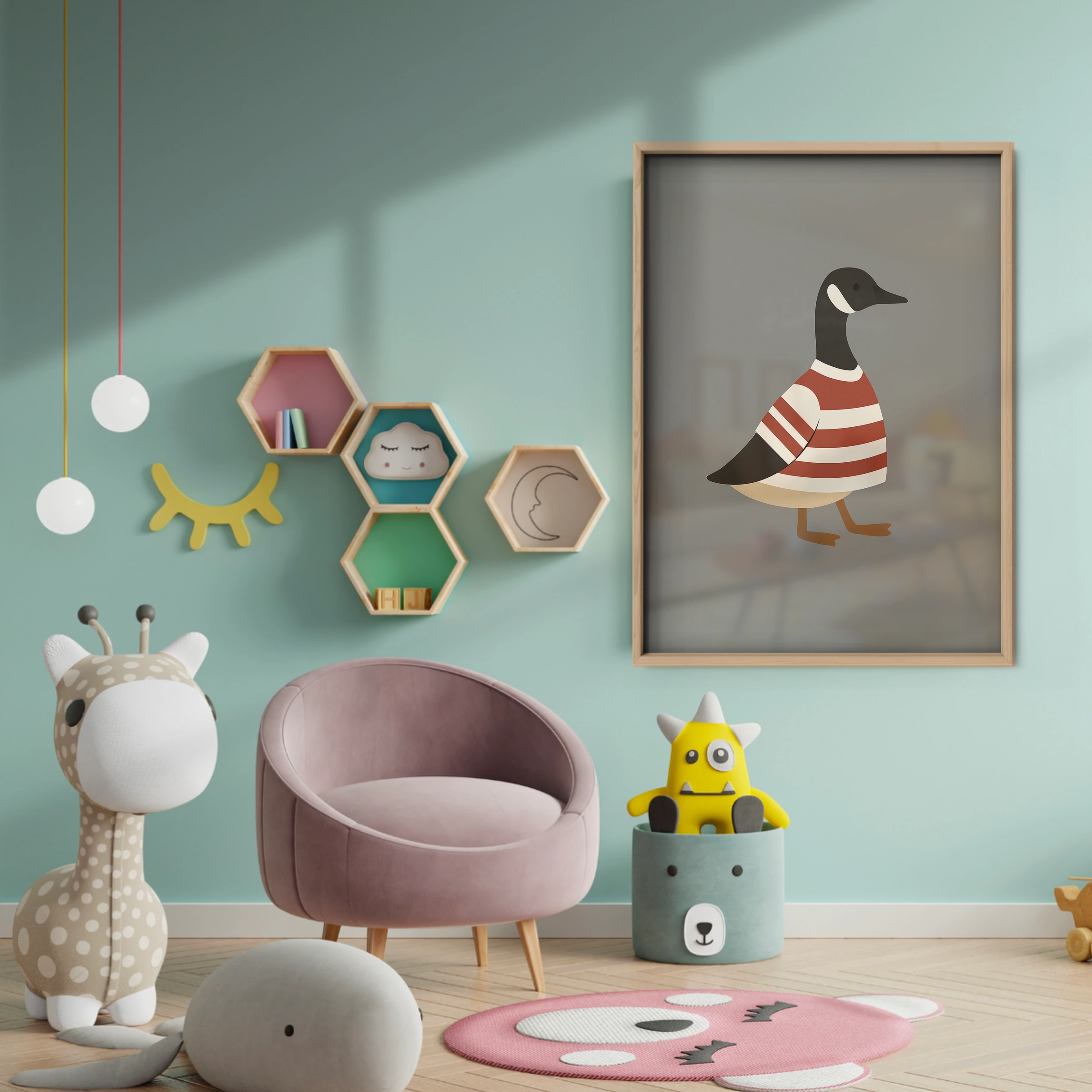 Goose in Stripes Nursery Print - baby room wall decor print