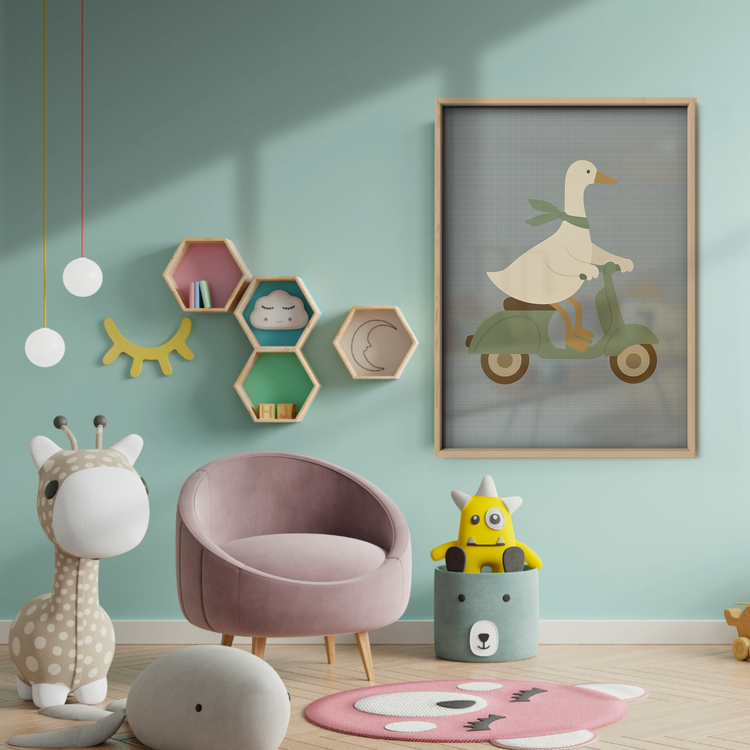 Goose on a Scooter Nursery Print - baby room wall decor print