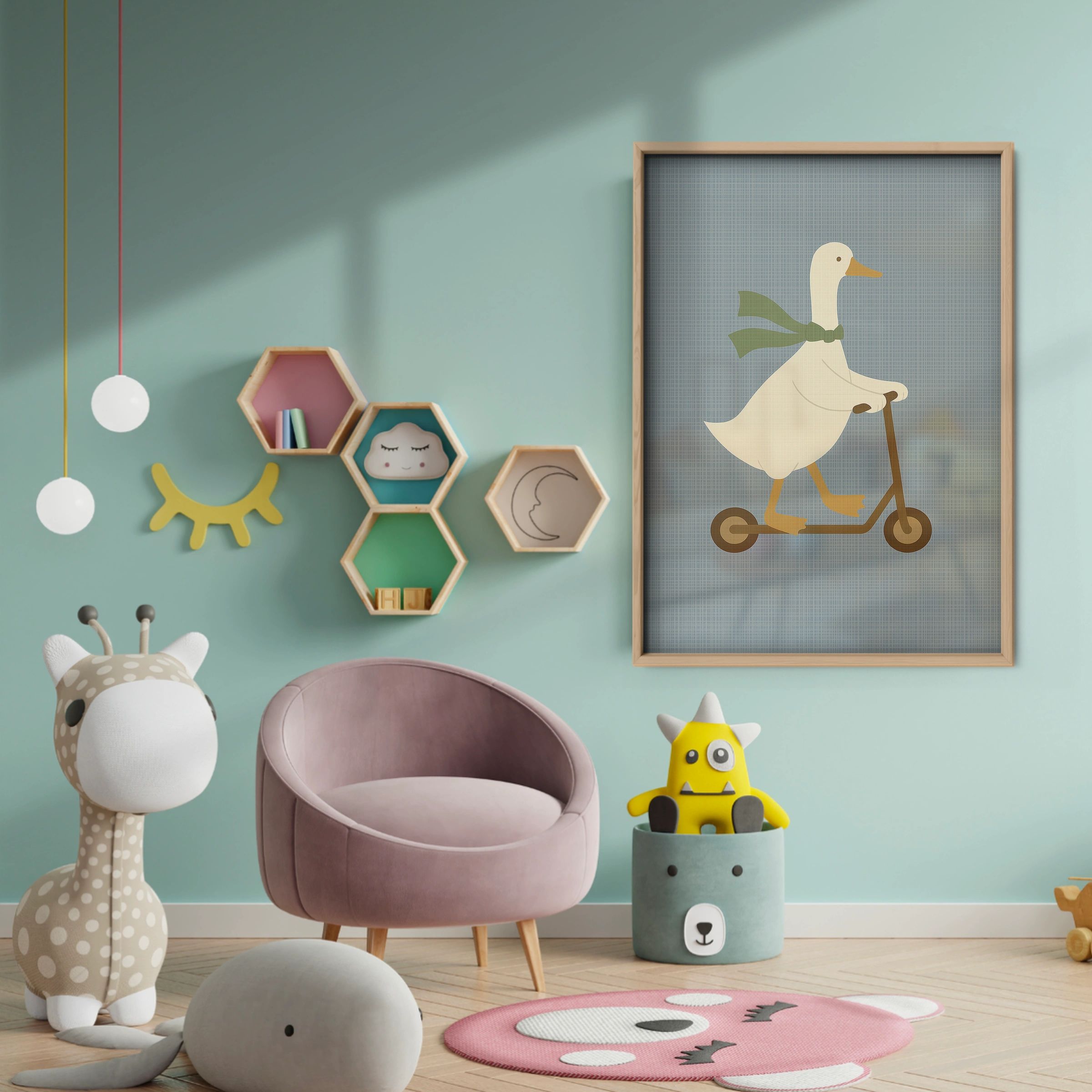 Goose Scooter Ride Nursery Print - baby room wall decor print