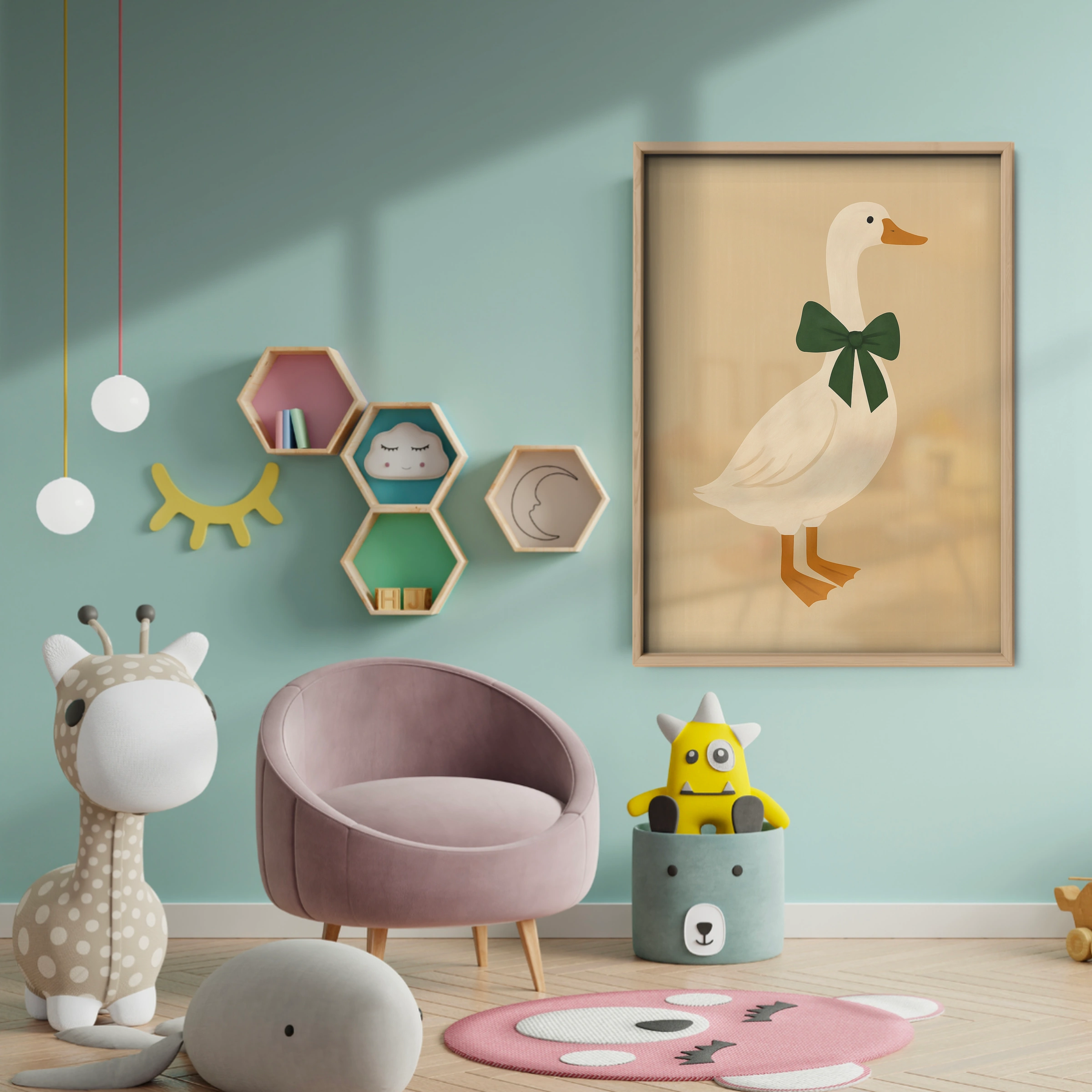 Goose with a Bow Nursery Print - baby room wall decor print