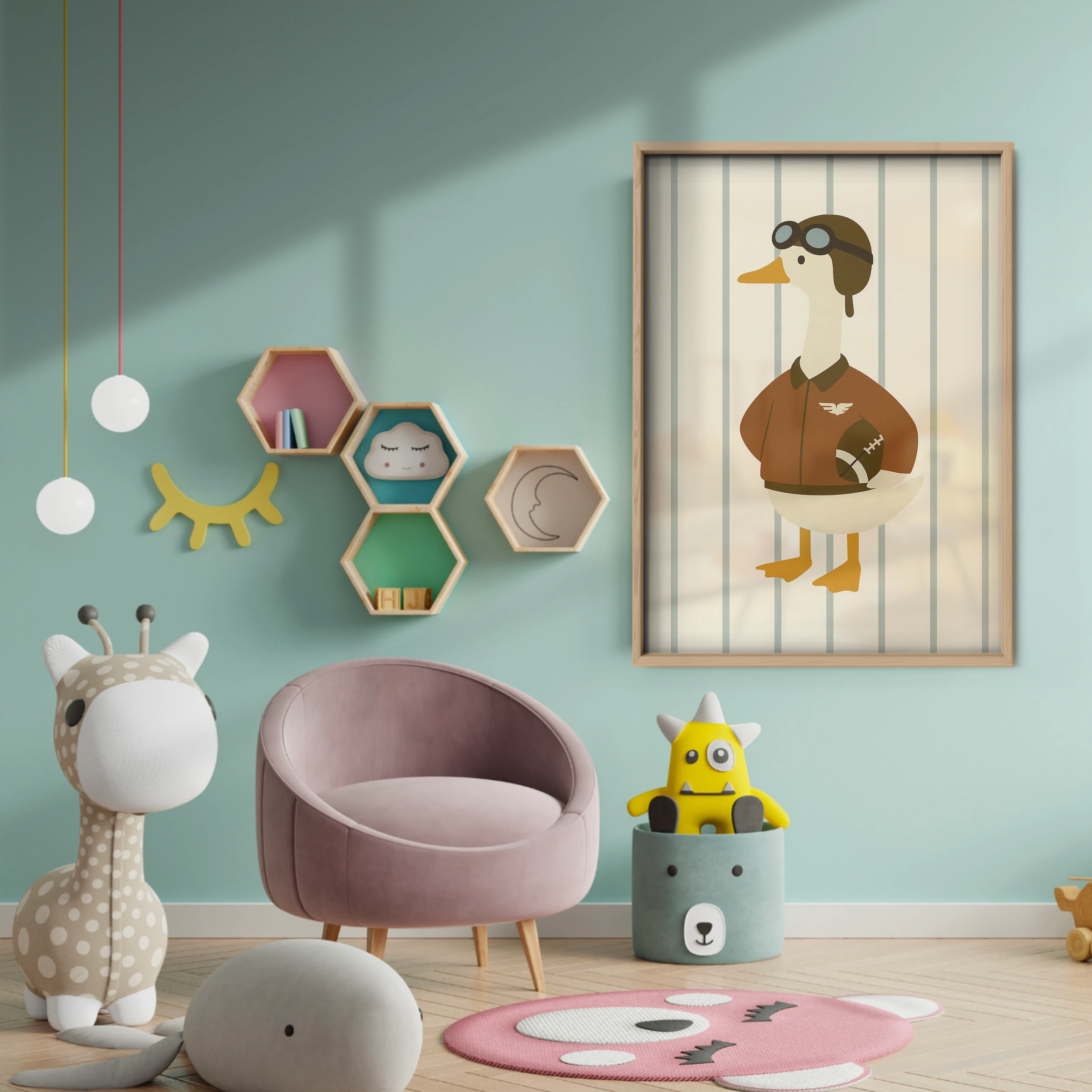 Goose with a Football Nursery Print - baby room wall decor print