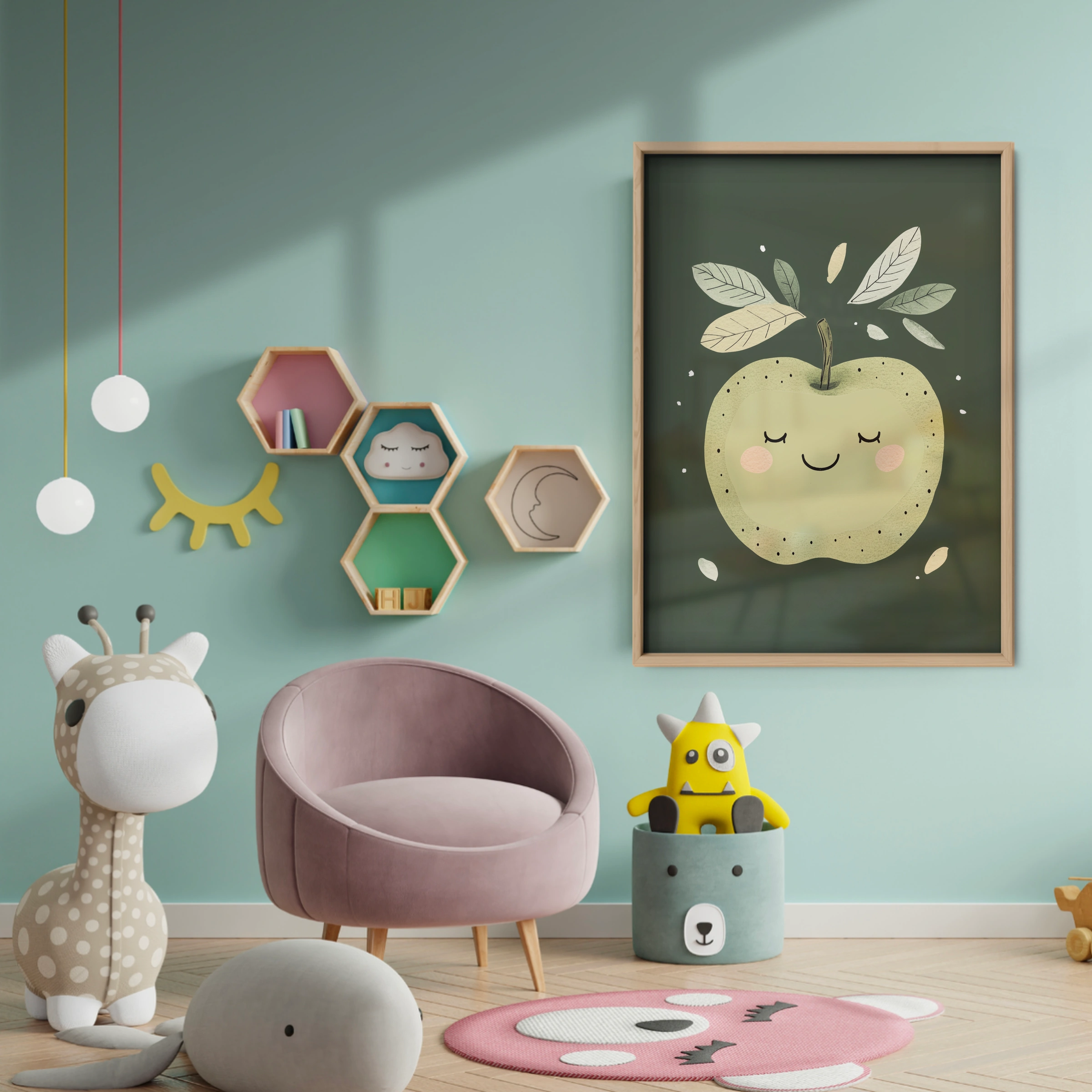 Green Apple Nursery Print - baby room wall decor print