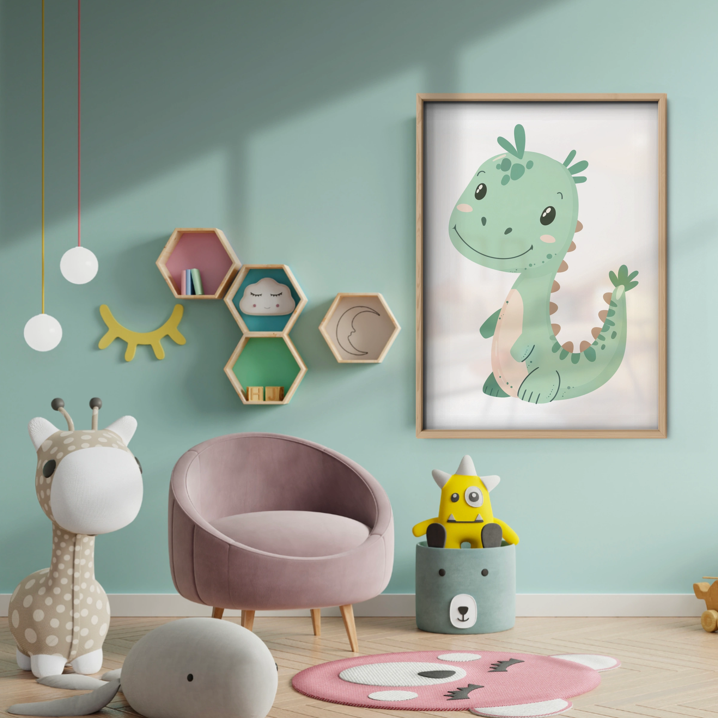 Green Baby Dinosaur Nursery Print - baby room wall decor print