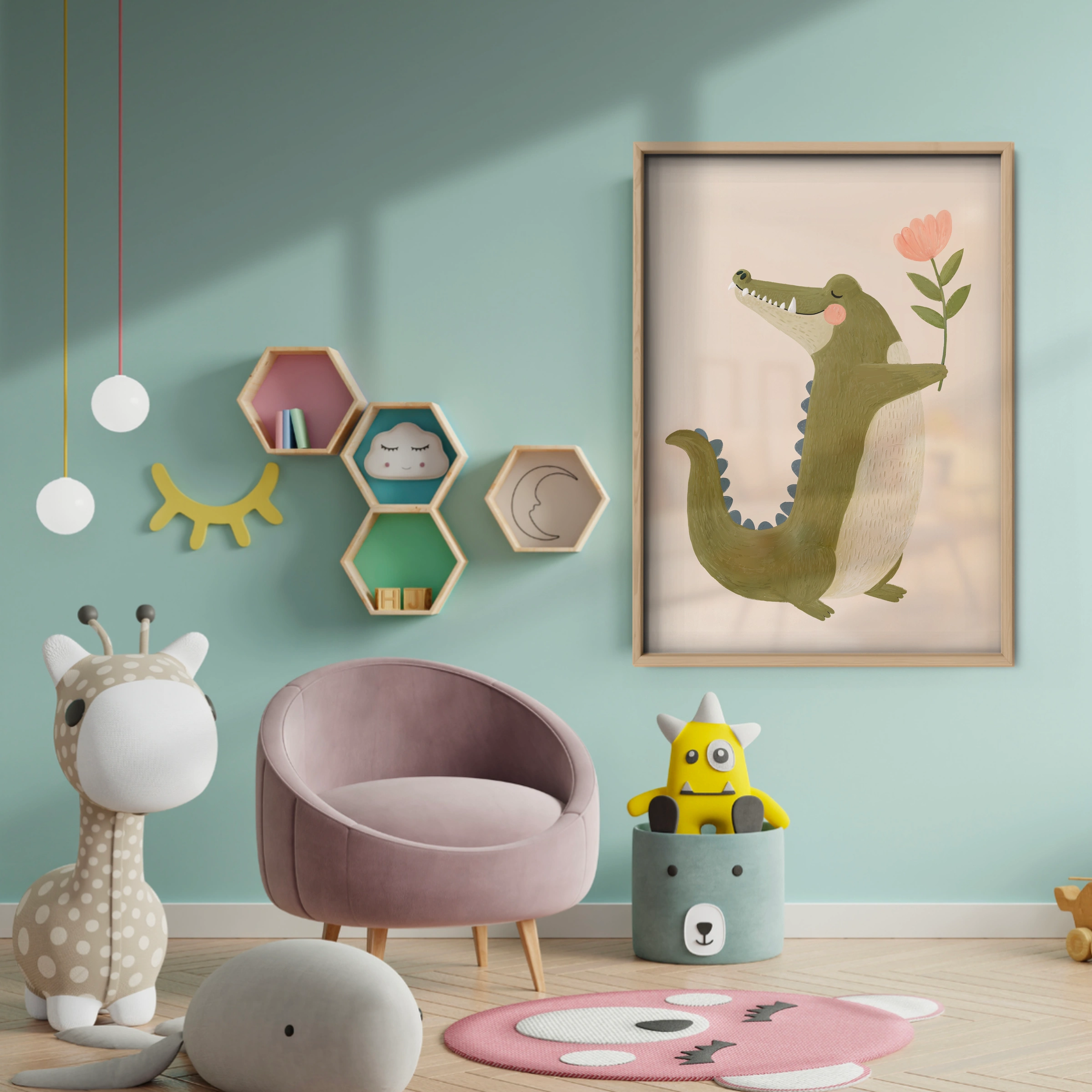 Green Crocodile Nursery Print - baby room wall decor print