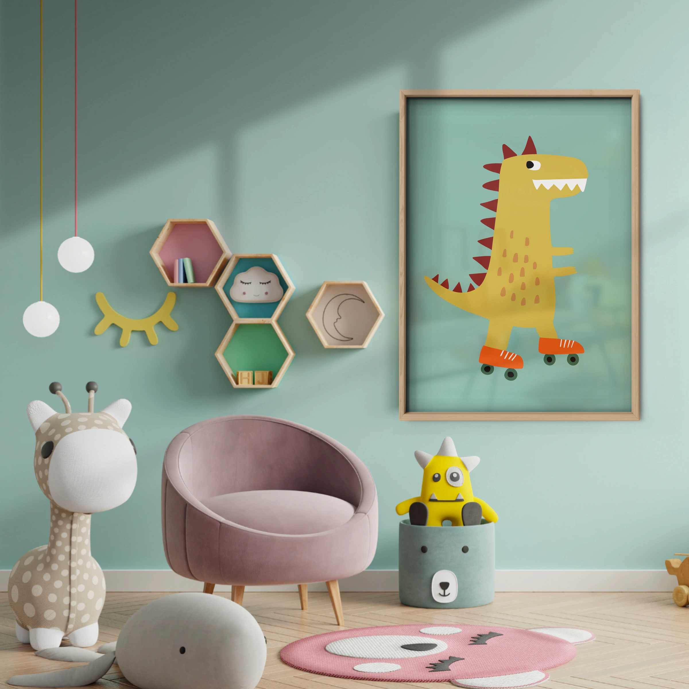 Green Dinosaur Nursery Print - baby room wall decor print